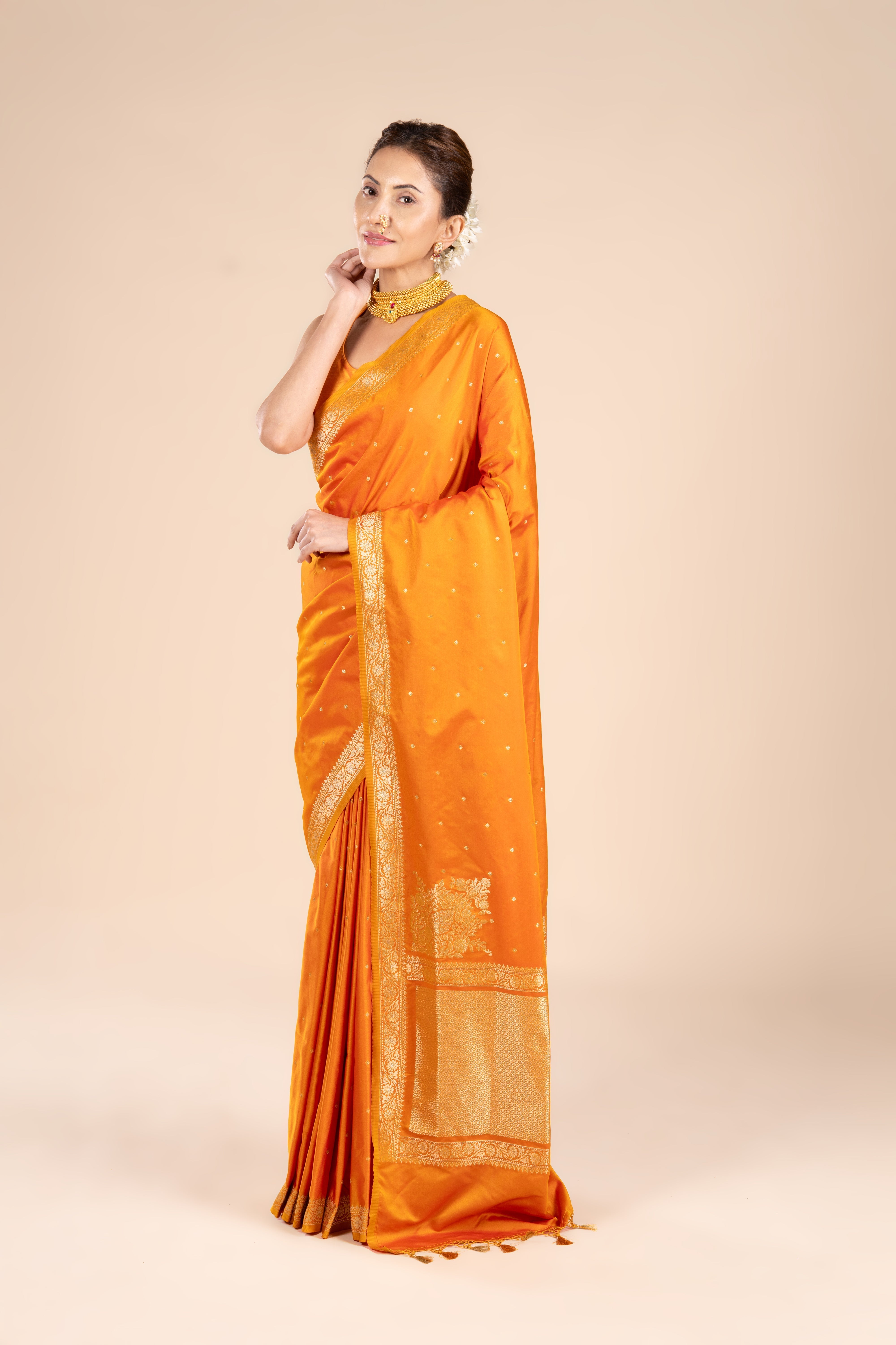Orange Katan Silk Banarasi Saree