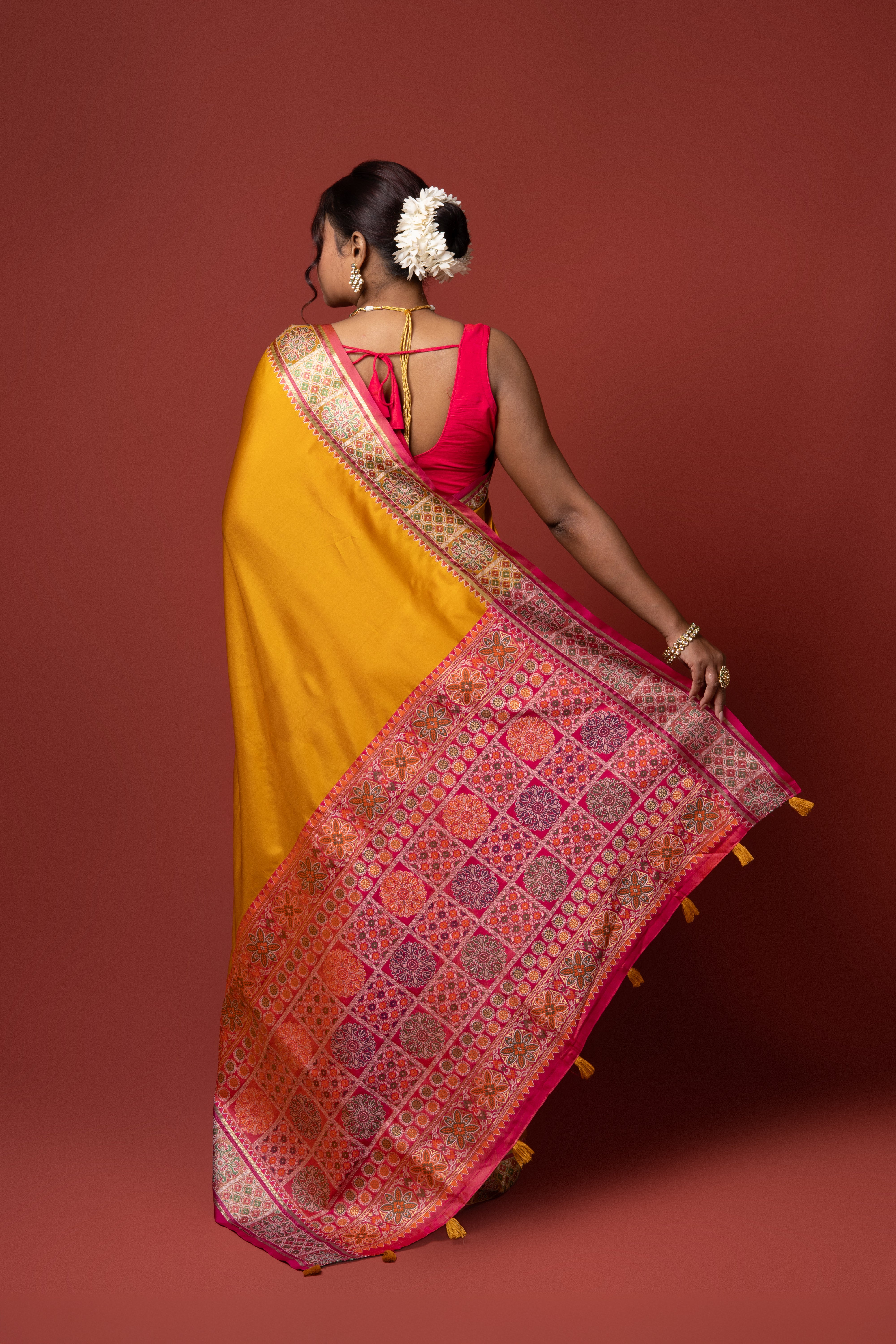 Mustard Yellow Katan Silk Banarasi Saree
