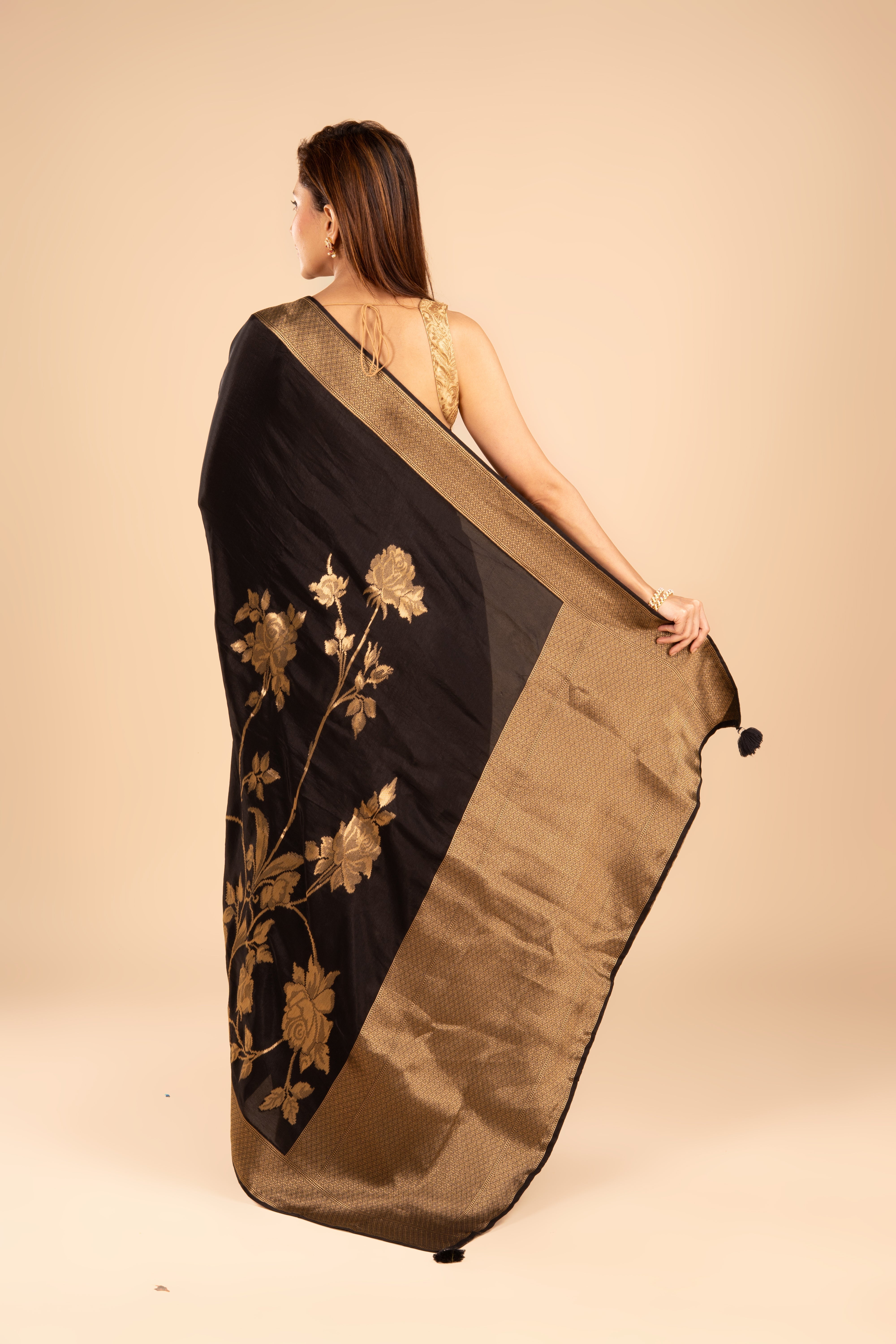 Black Dola Silk Saree