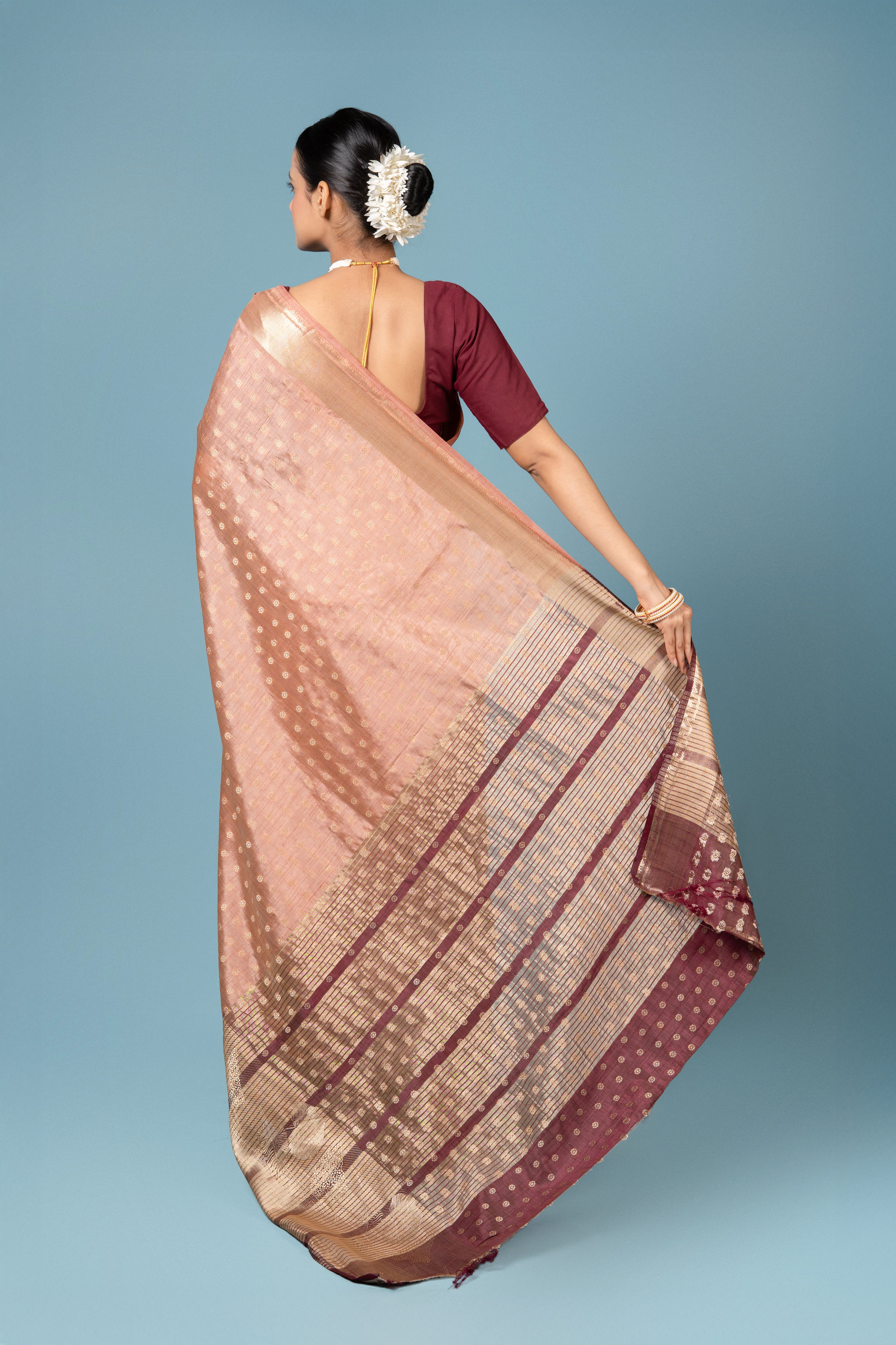 Warm Pink Tussar Silk Saree