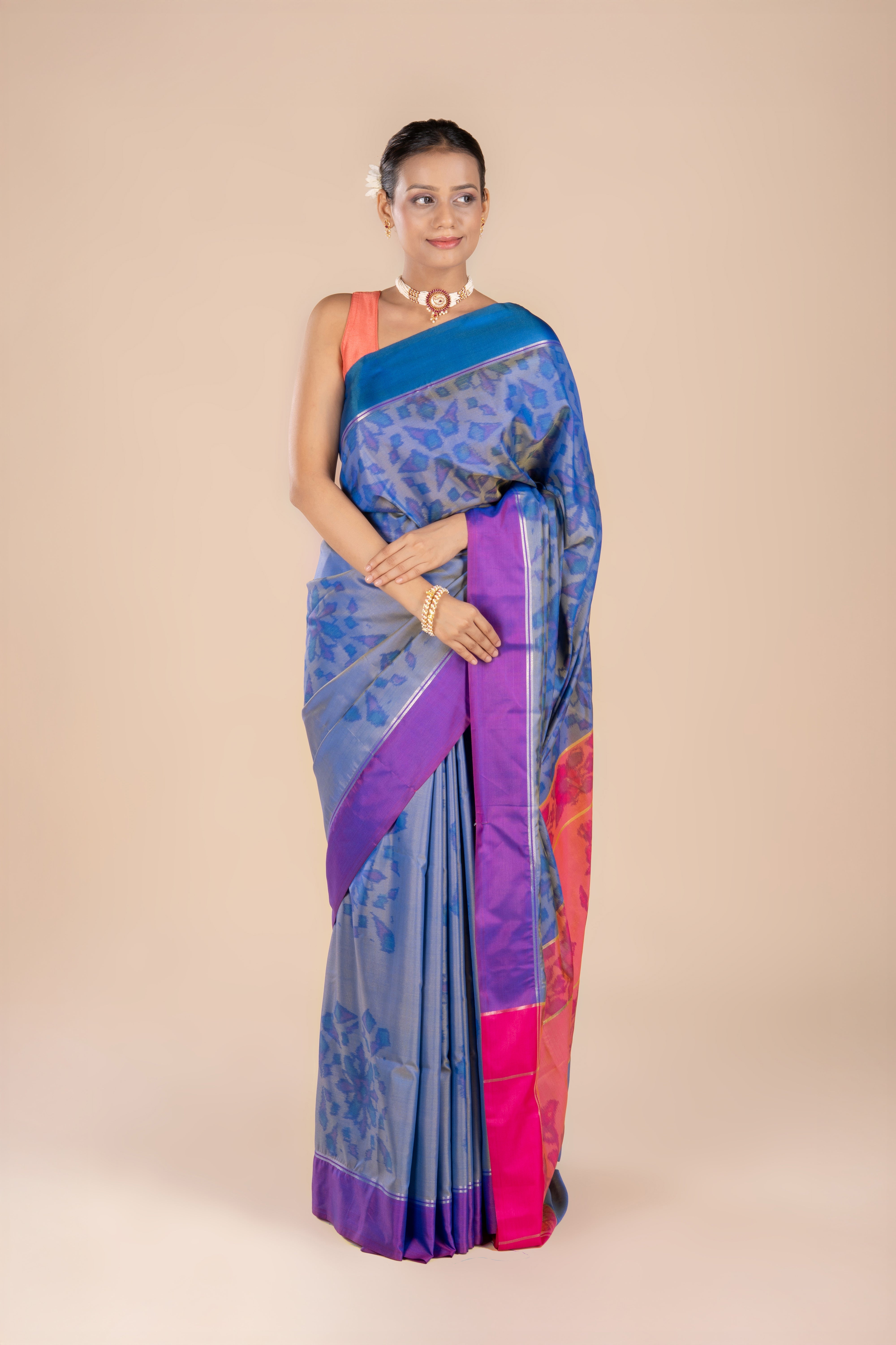 Indigo Blue Katan Silk Patola Saree