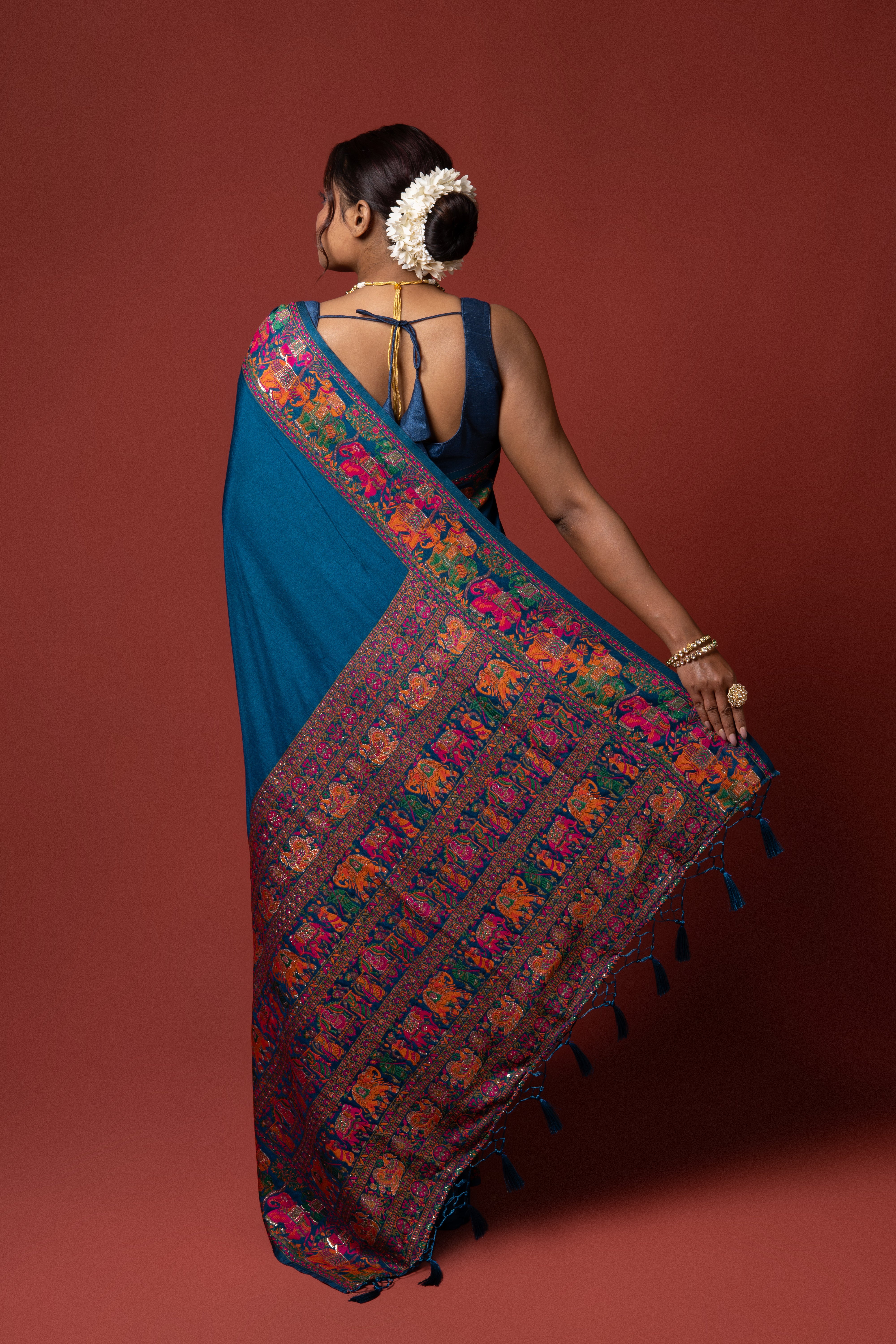 Peacock Blue Pashmina Saree