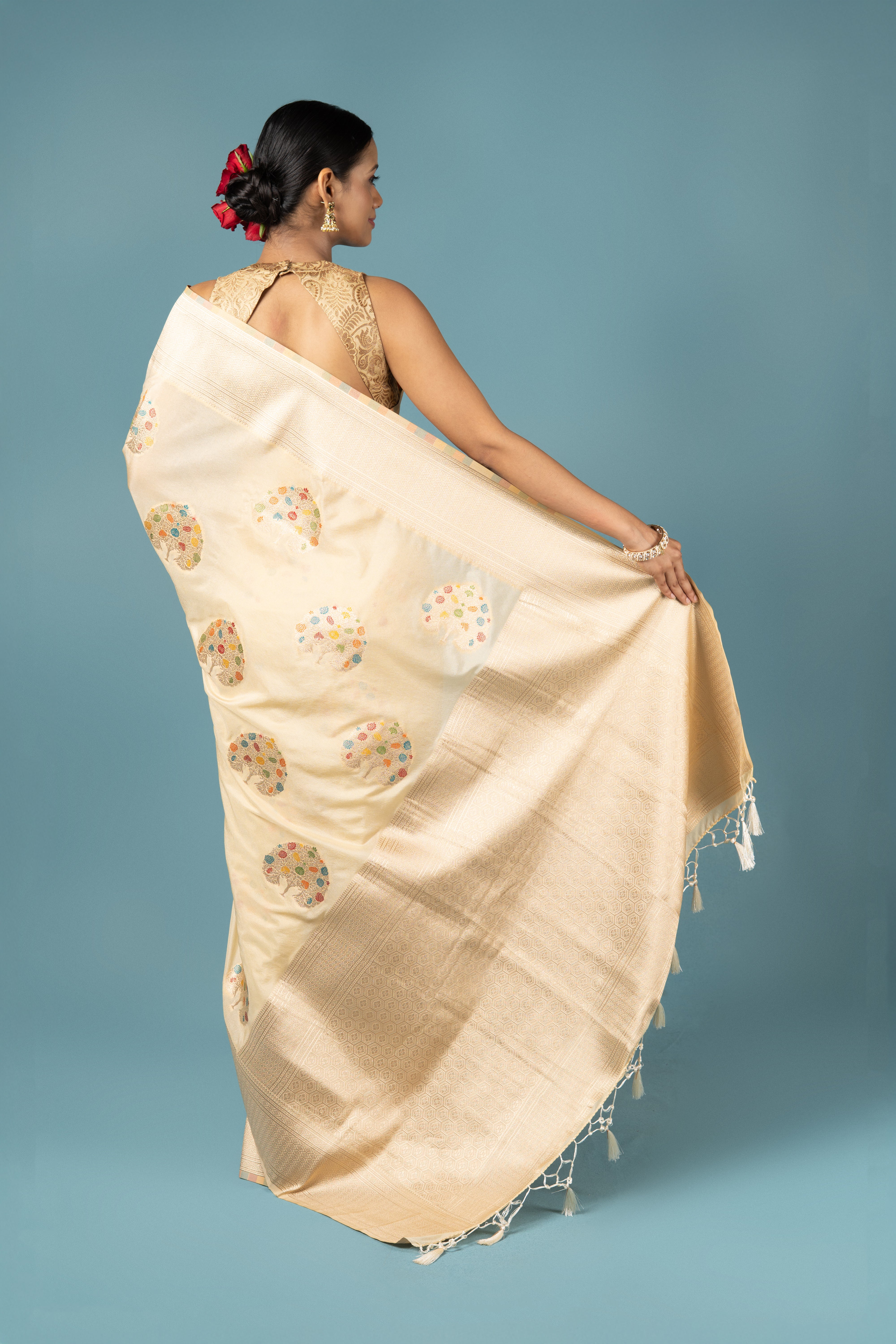 Cream Georgette Banarasi Saree