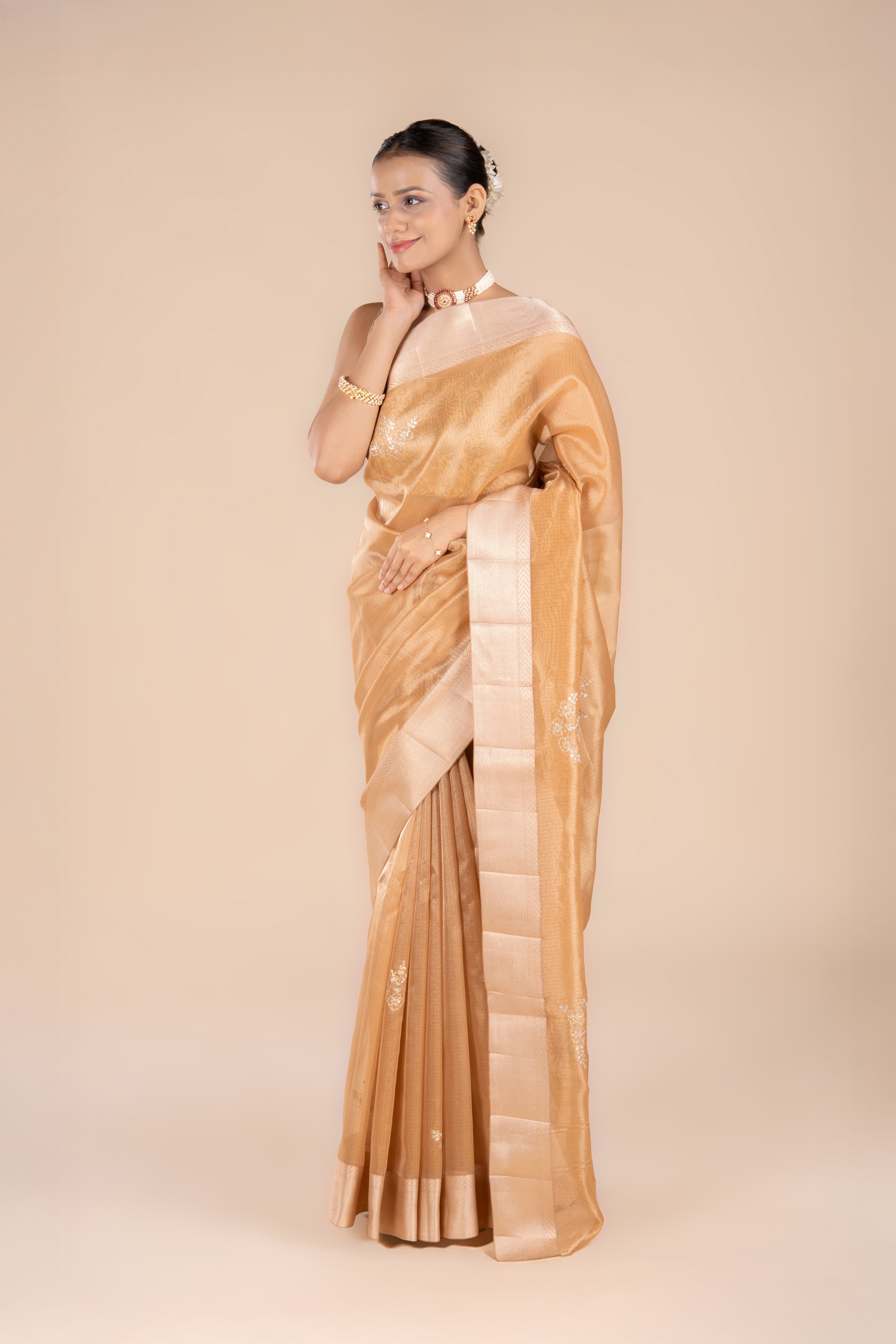 Gold Tissue Silk Saree with Pita work