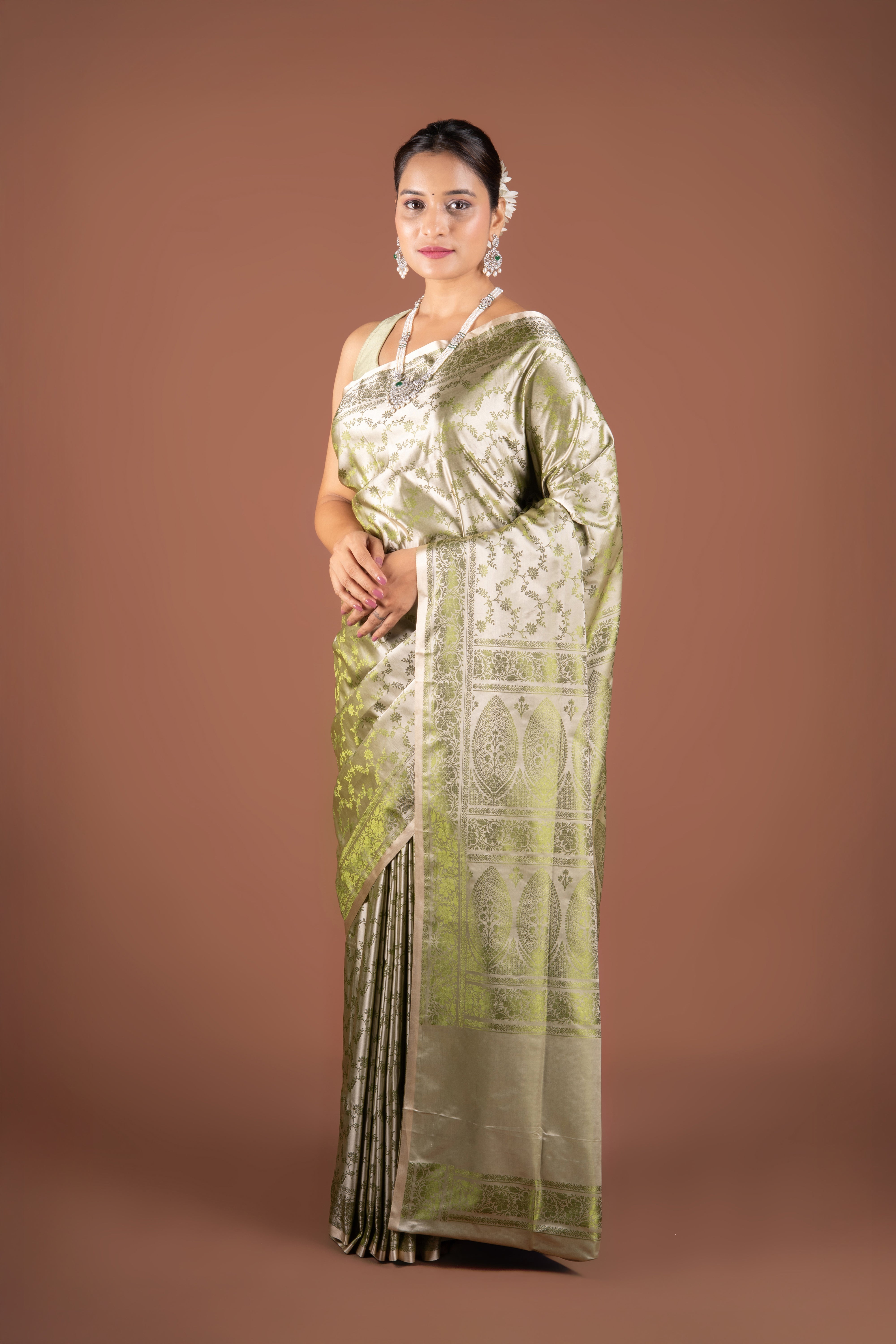 Pastel Green Soft Silk Banarasi Saree