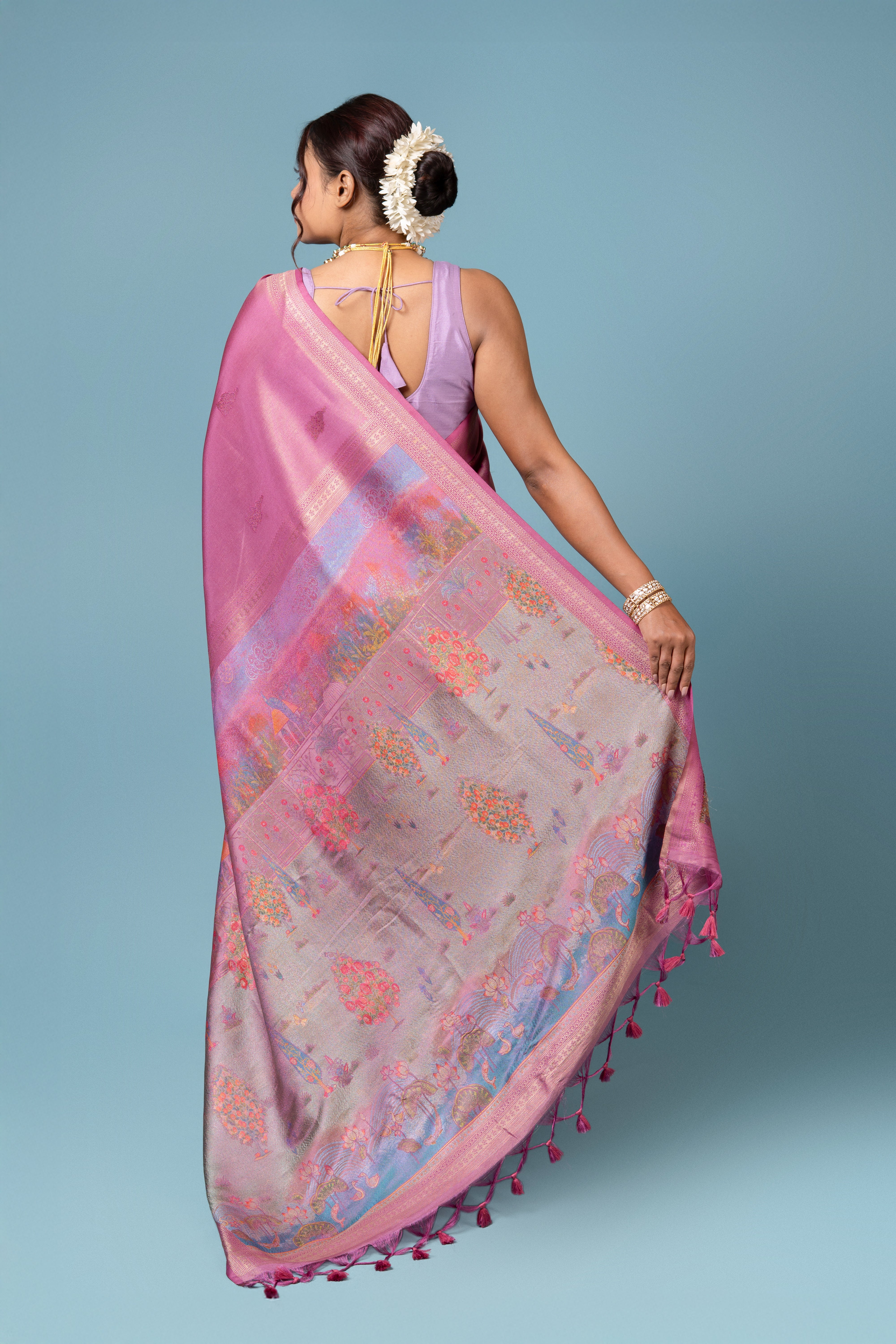 Pink Katan Silk Saree