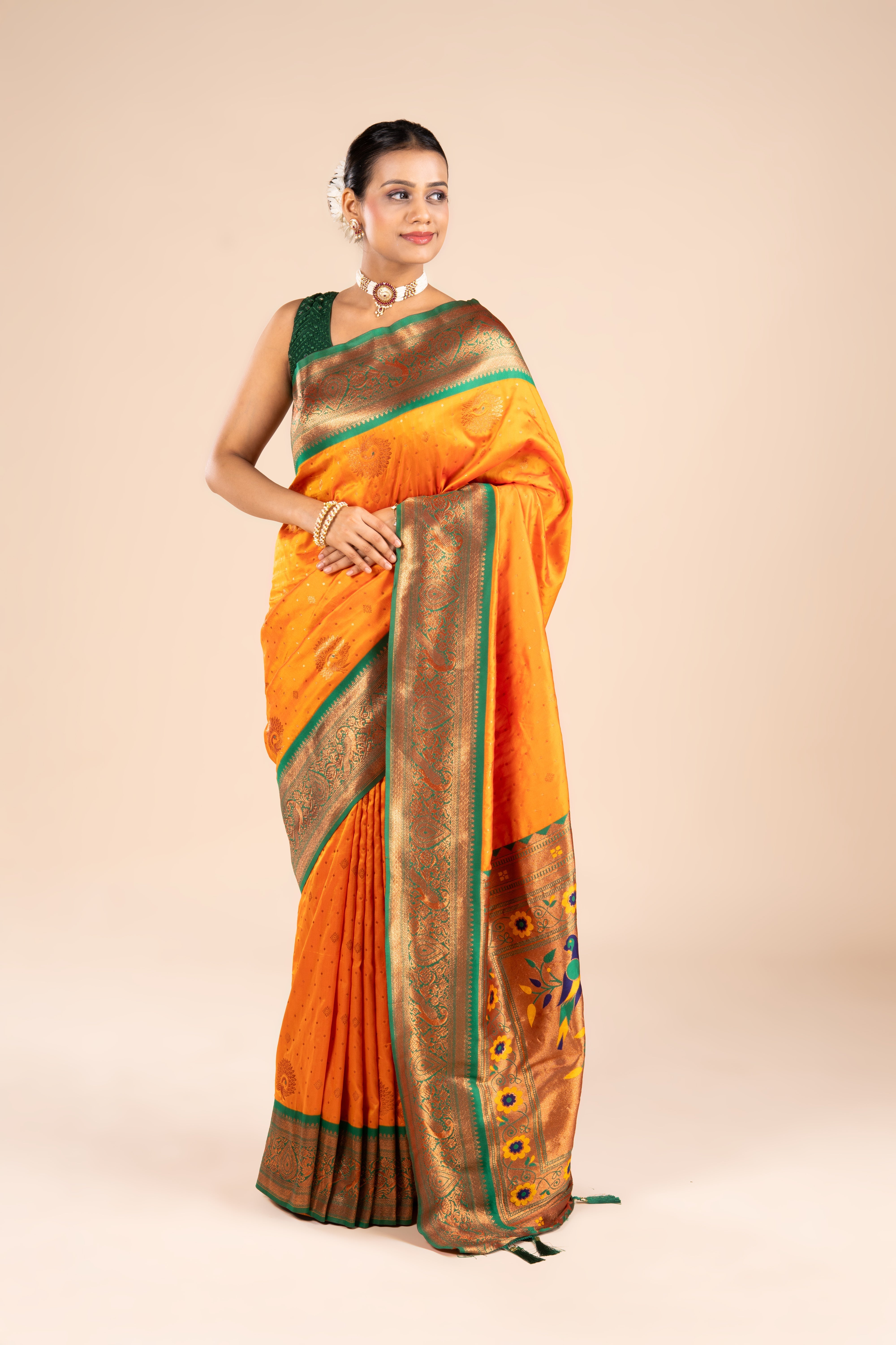 Orange Katan Silk Paithani Saree