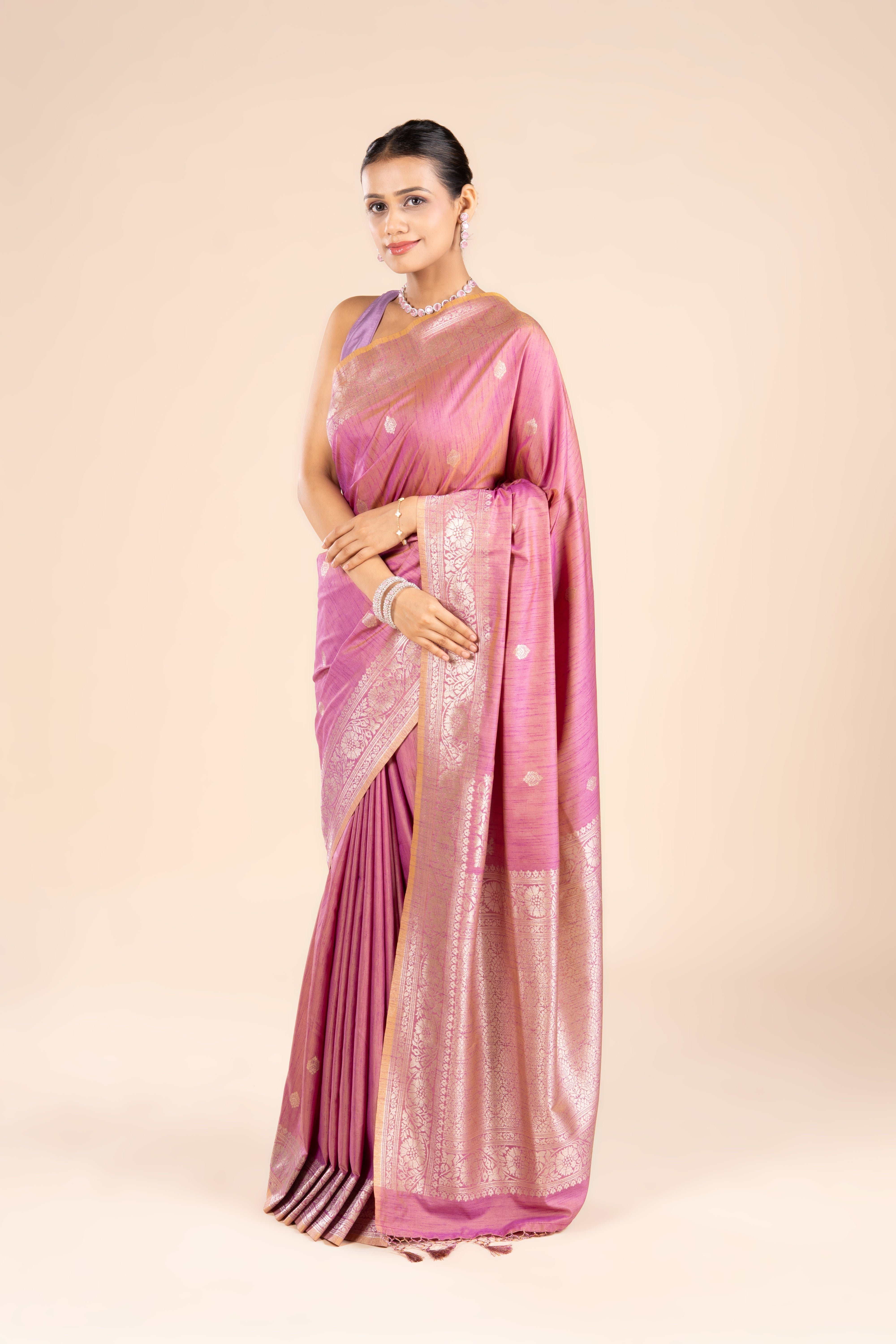 Pink Silk Linen Banarasi Saree