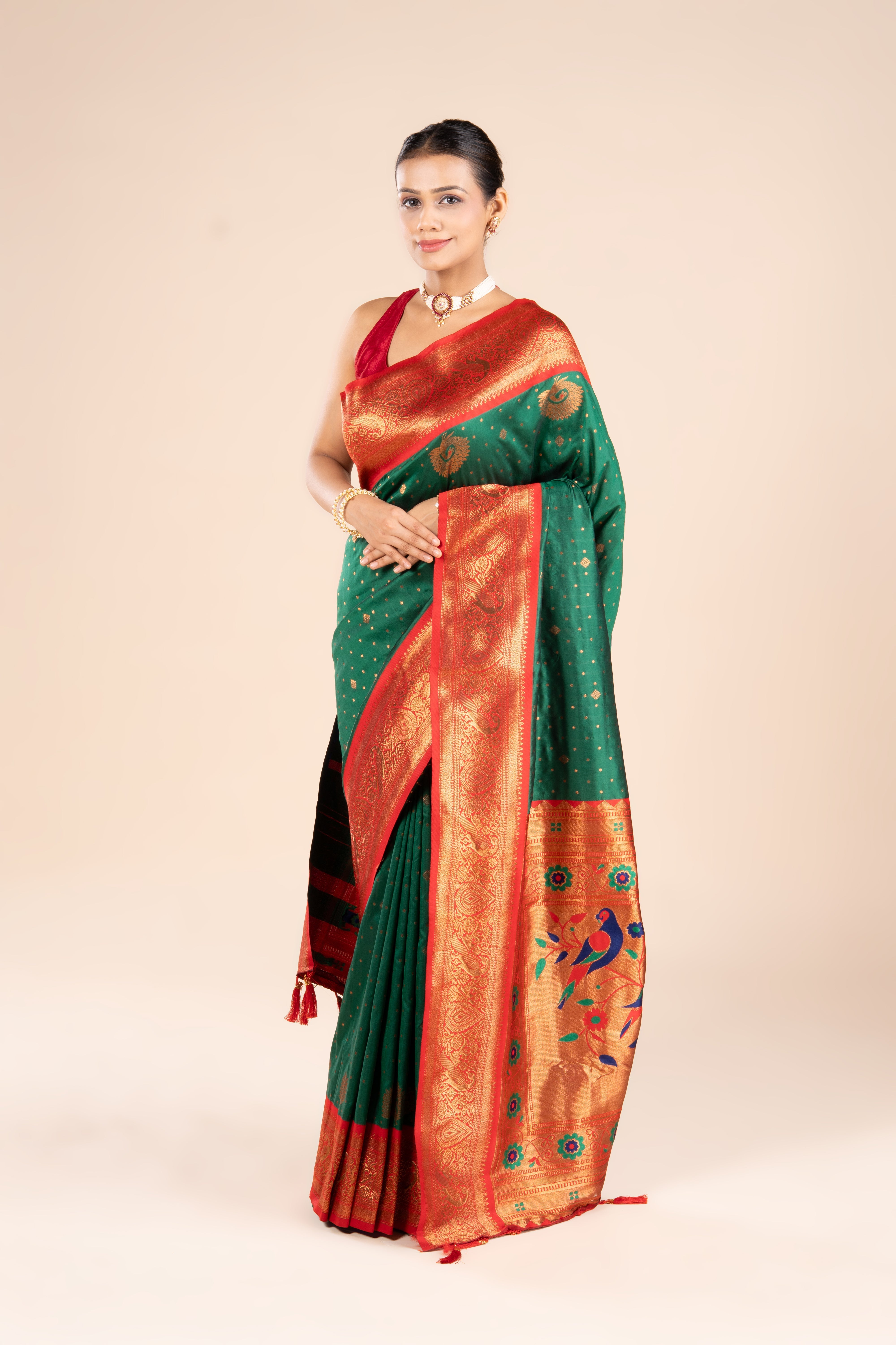 Bottle Green Katan Silk Paithani Saree
