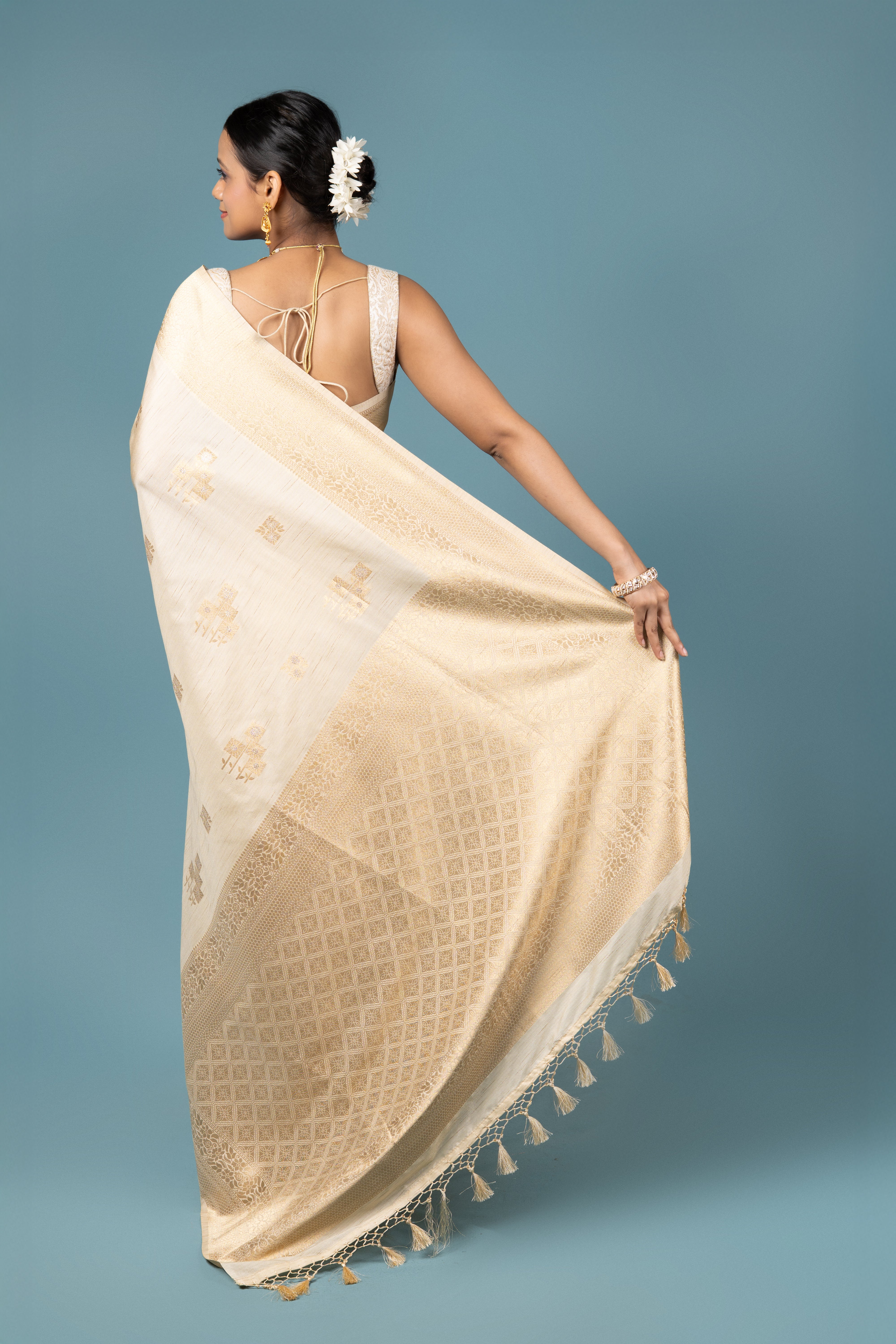Cream Silk Linen Saree