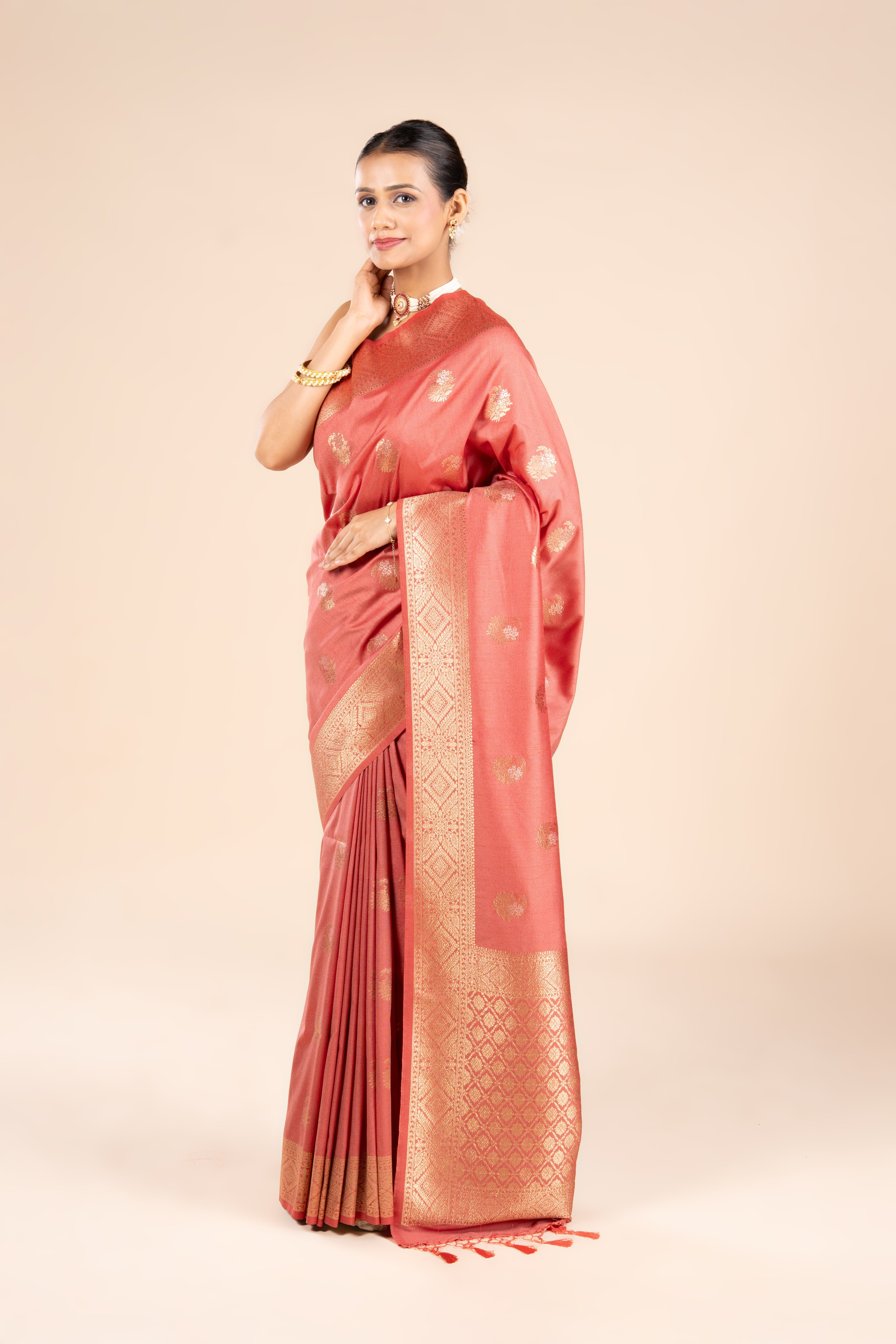 Rust Katan Silk Saree