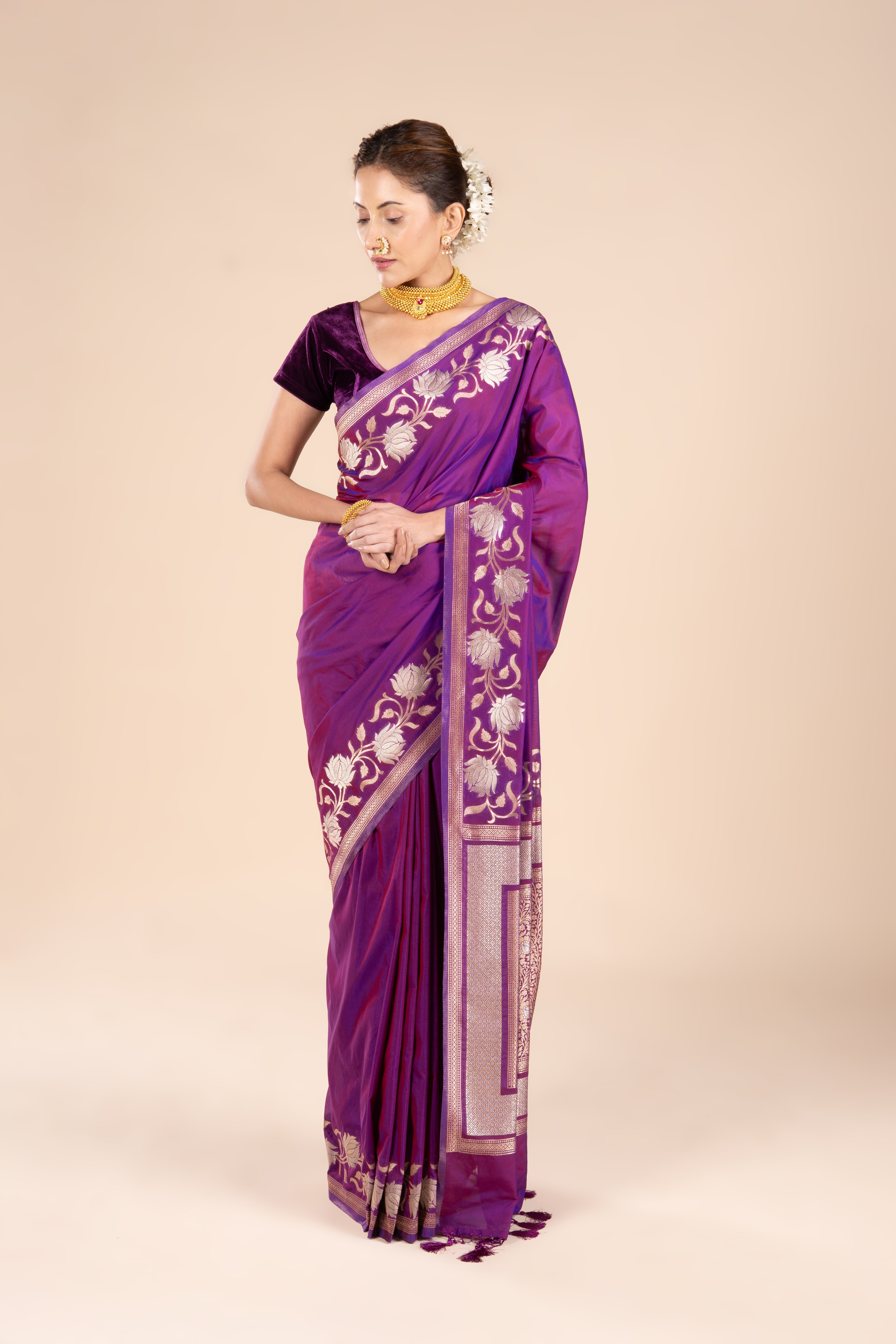 Purple Katan Silk Banarasi Saree
