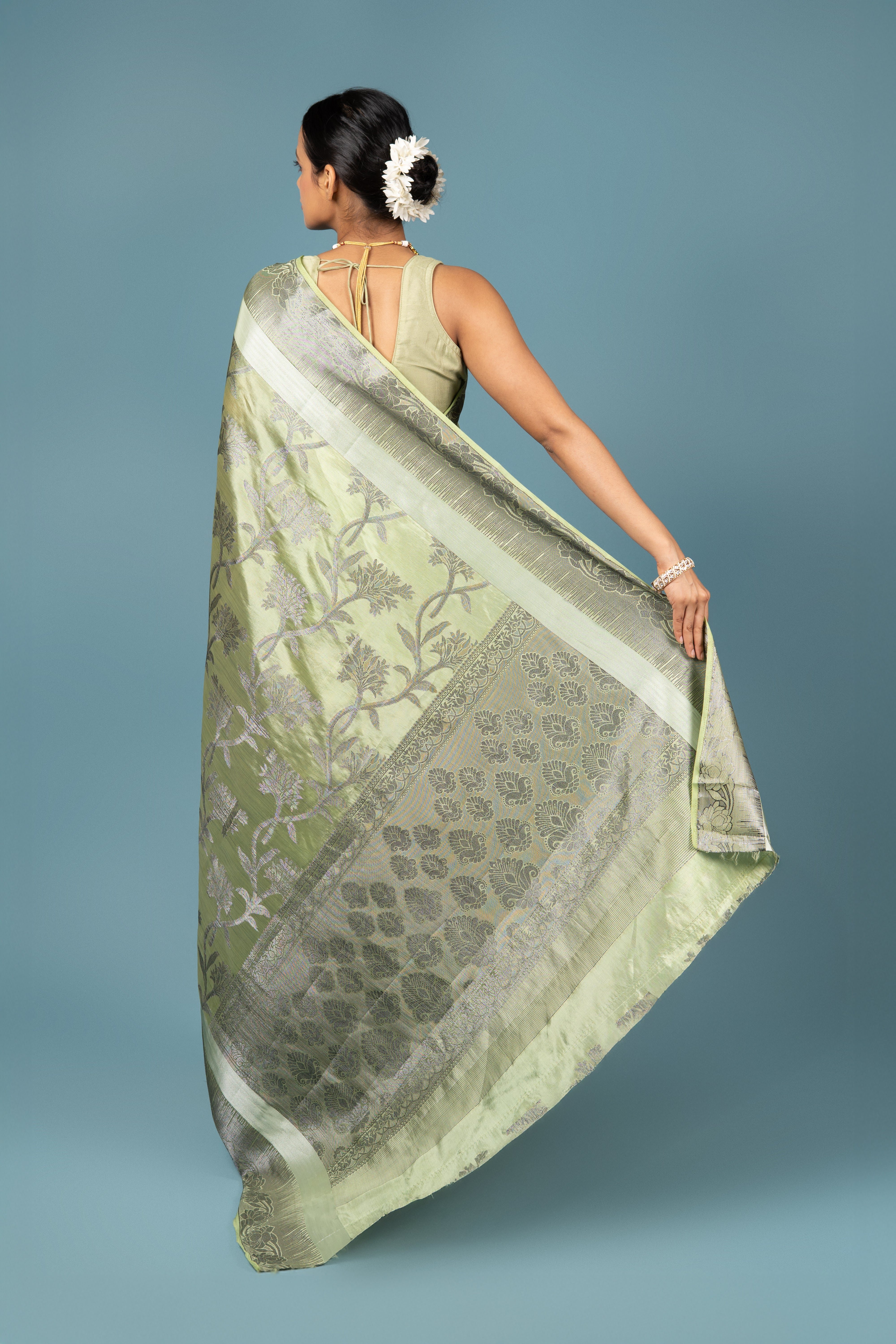 Pista Green Tussar Silk Saree