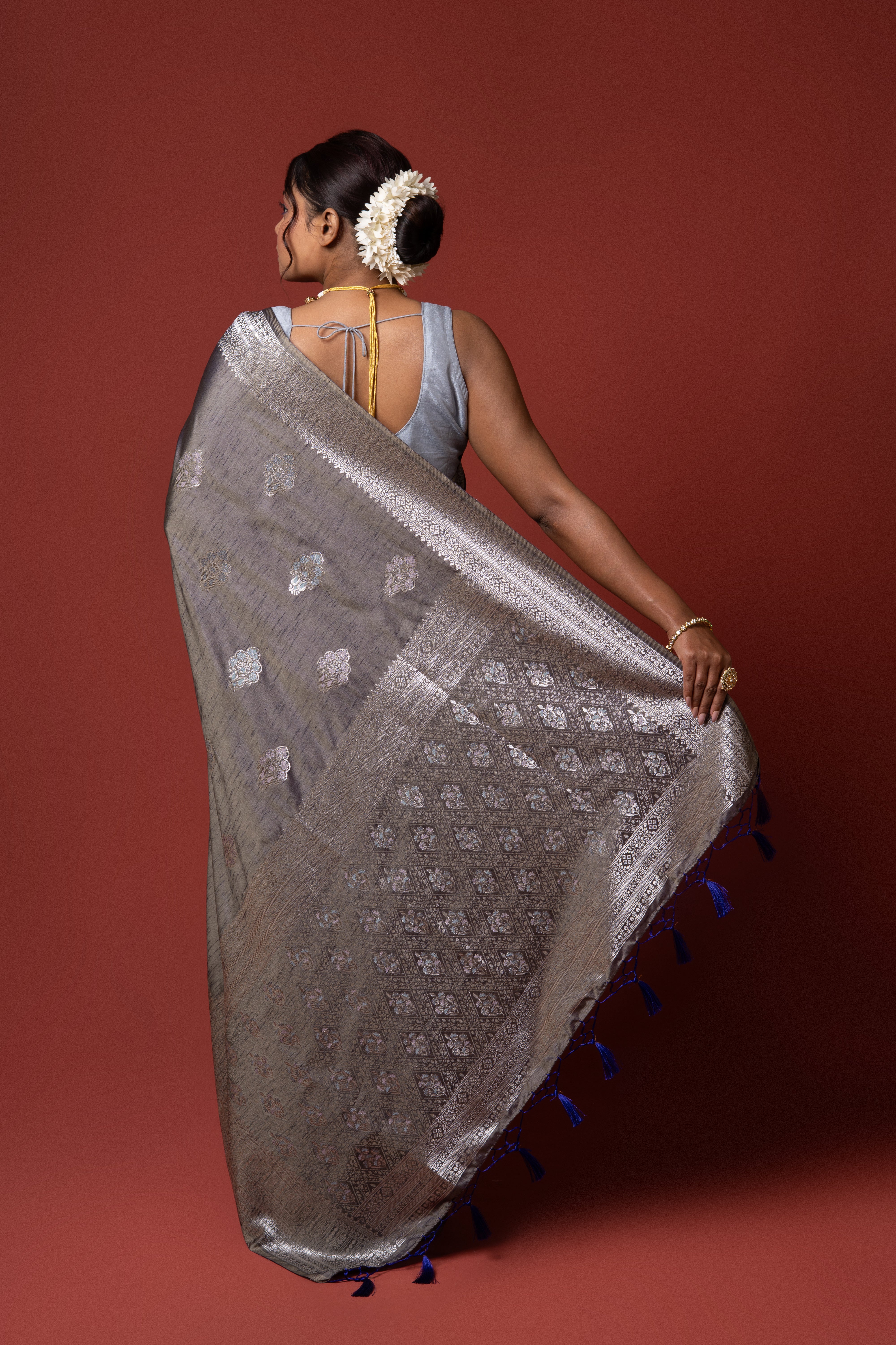 Grey Tissue Silk Saree