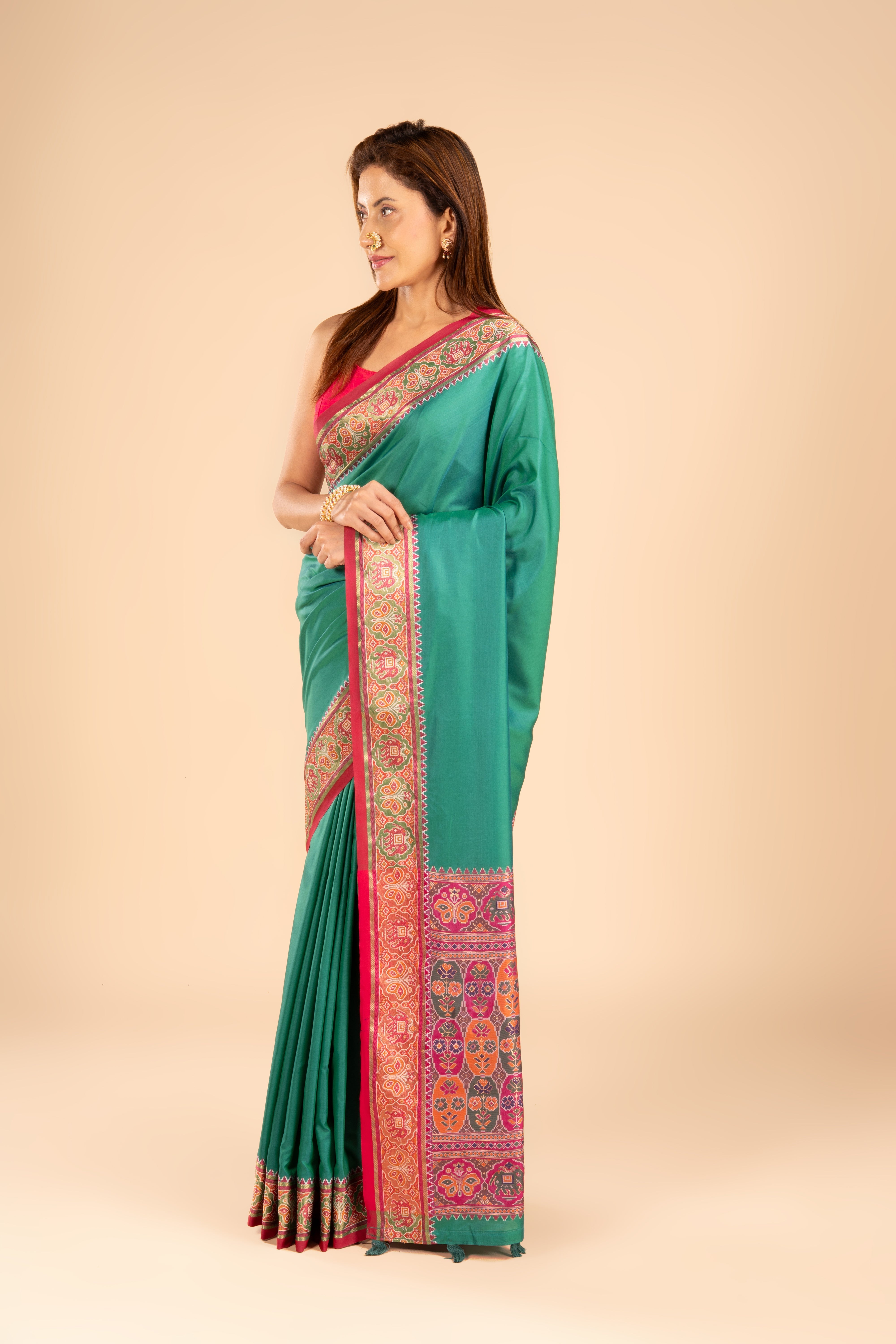 Green Katan Silk Patola Saree