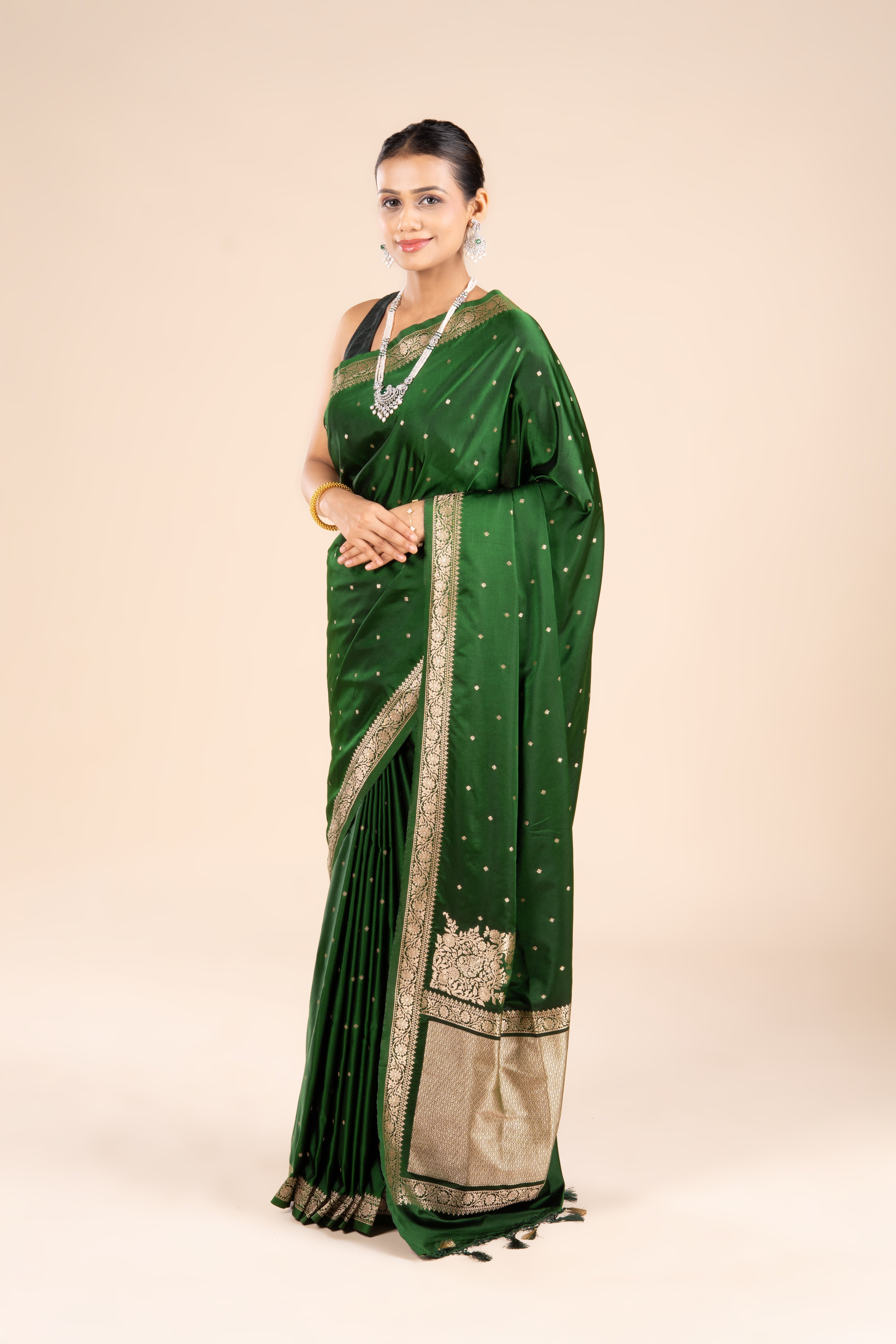 Bottle Green Katan Silk Banarasi Saree