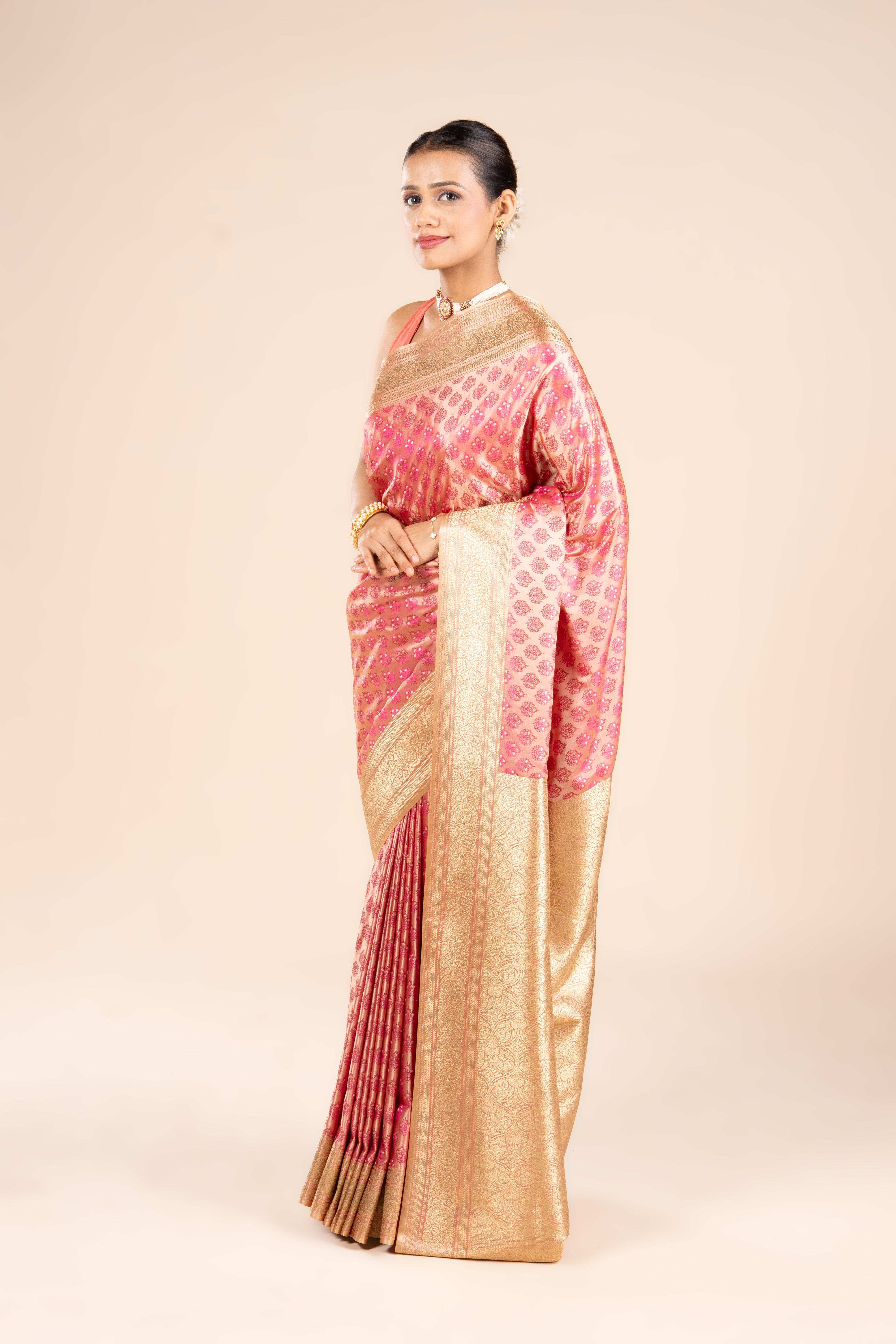 Pastel Pink Soft Silk Banarasi Saree