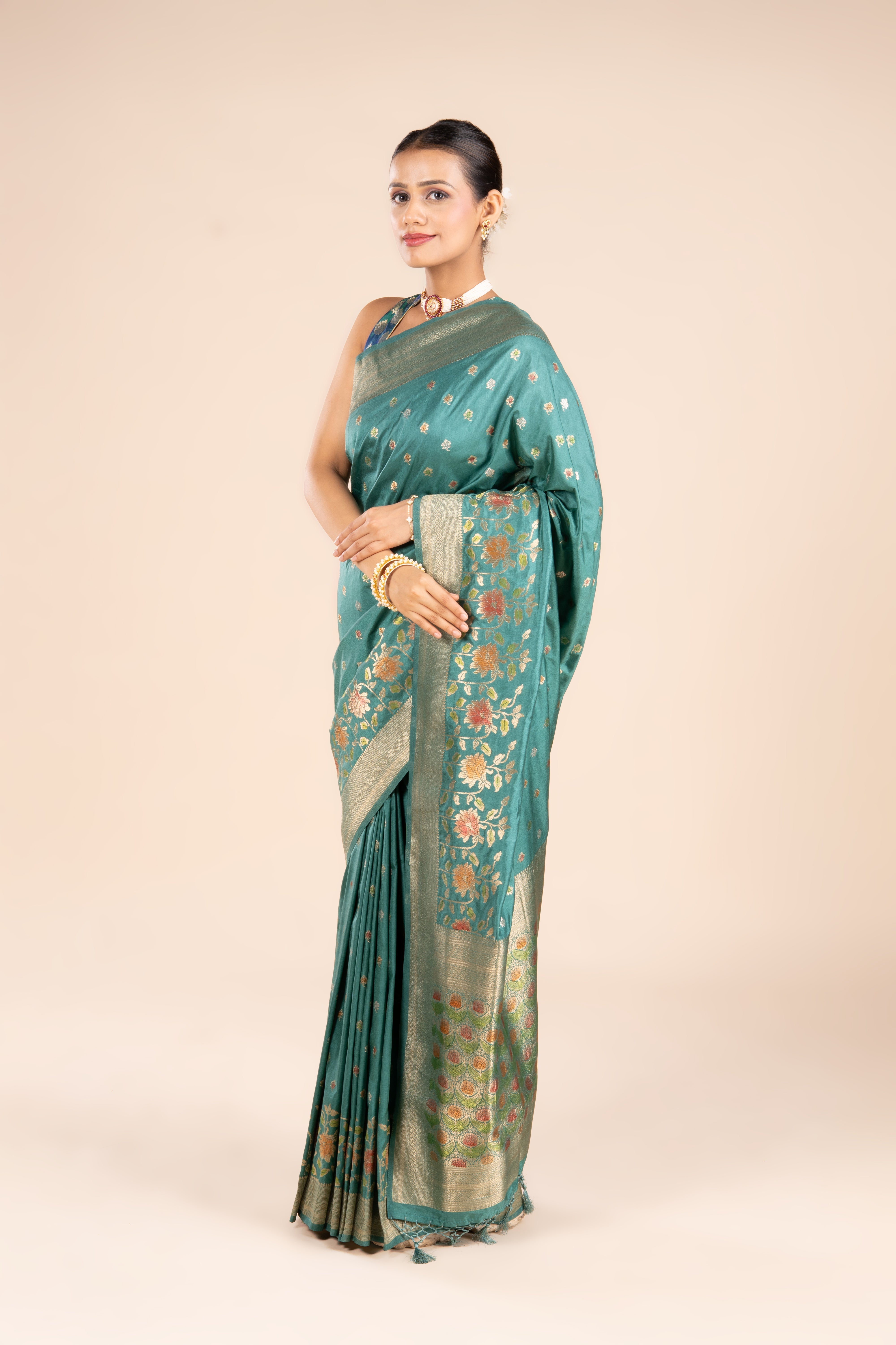 Green Dola Silk Pashmina Saree
