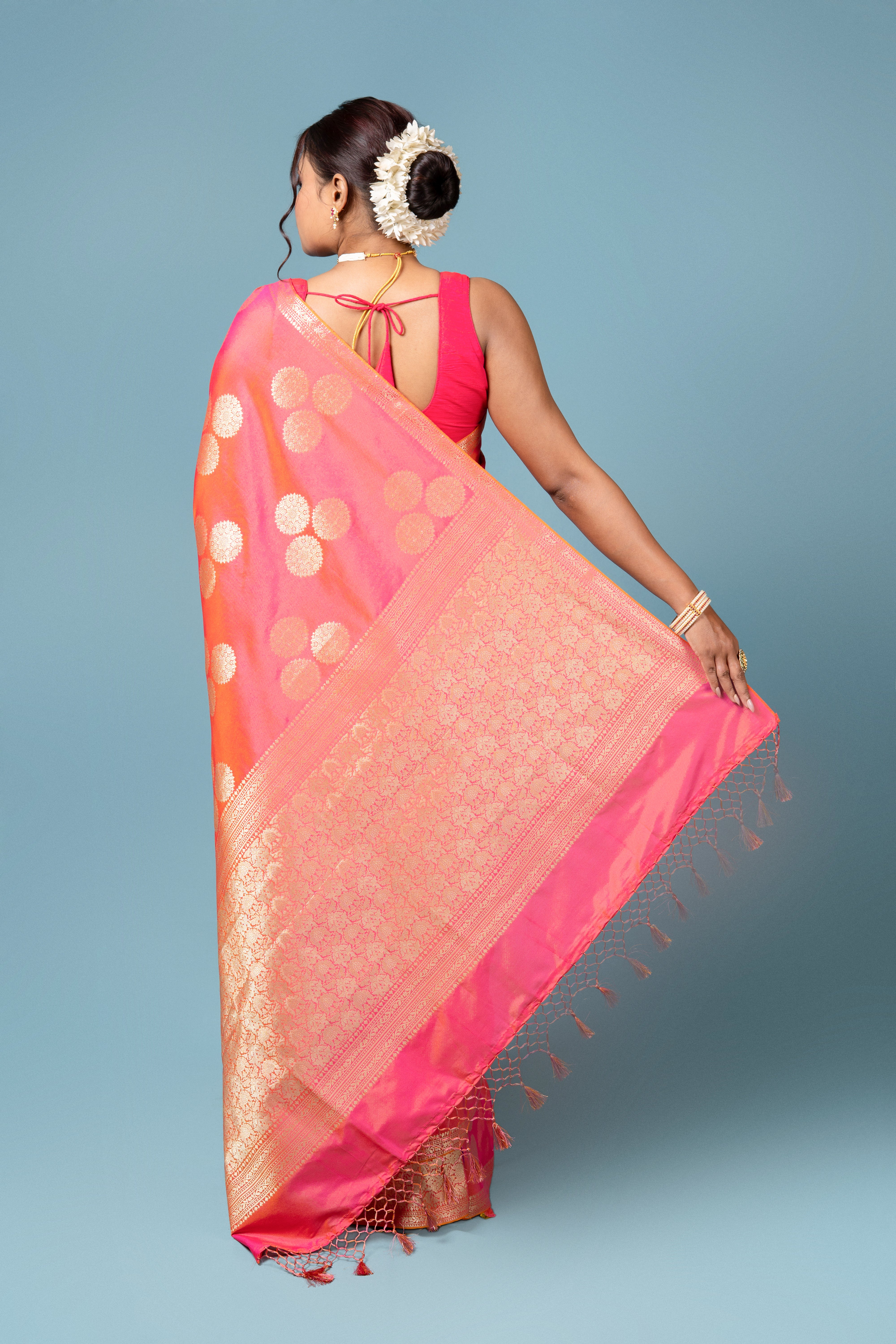 Sunset Orange Katan Silk Saree