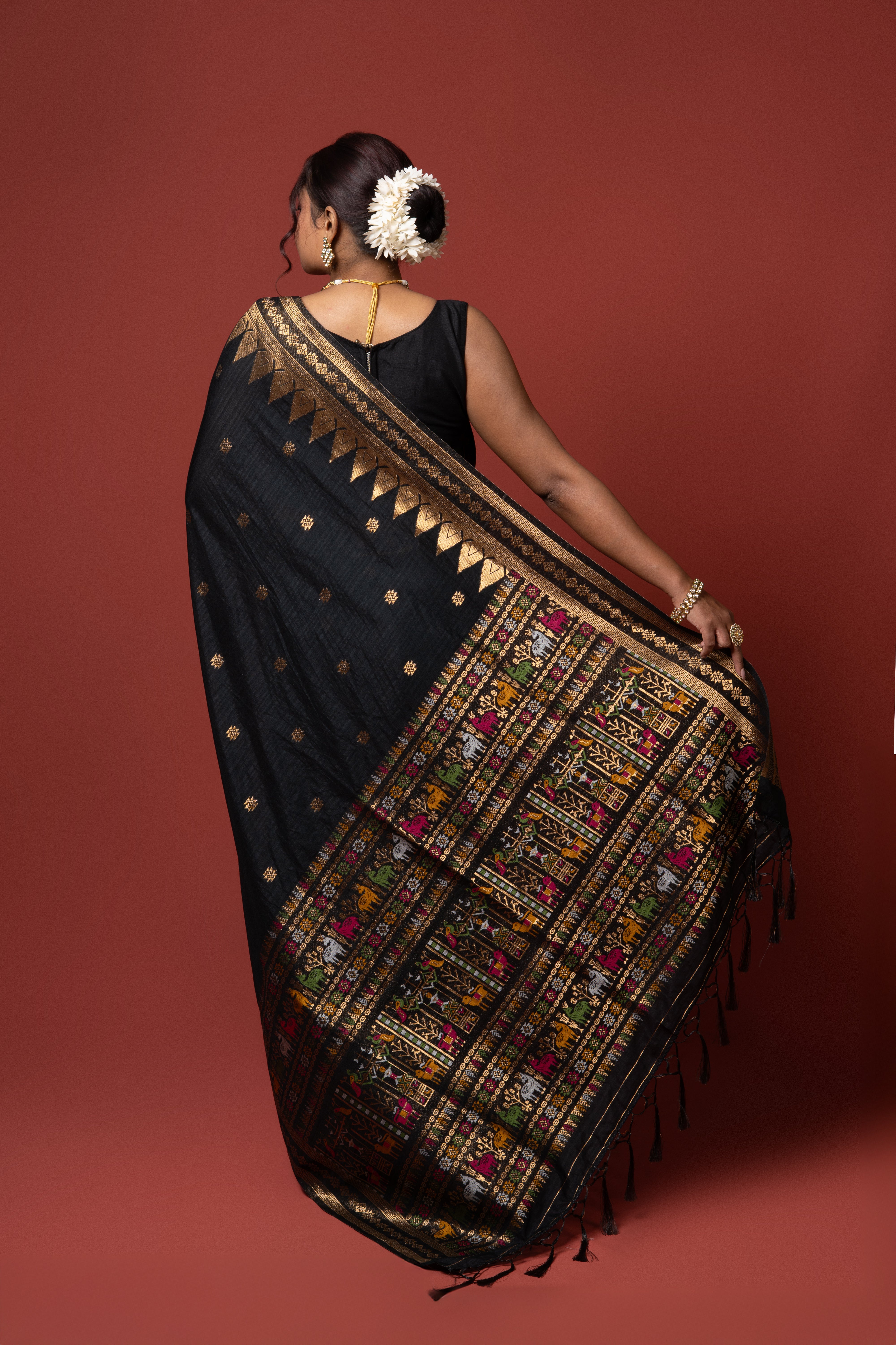 Black Tussar Silk Saree
