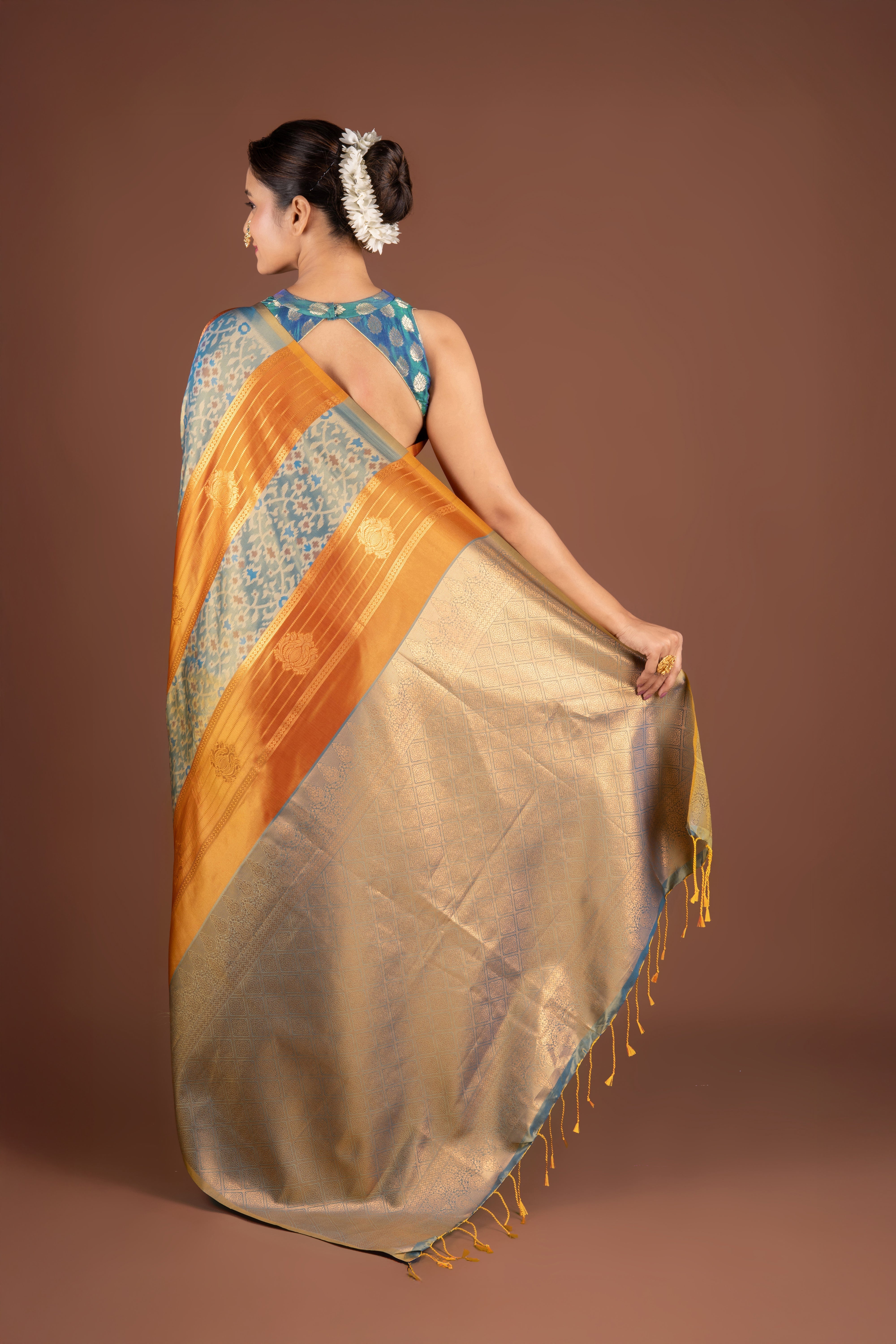 Pastel Blue Katan Silk Patola Saree