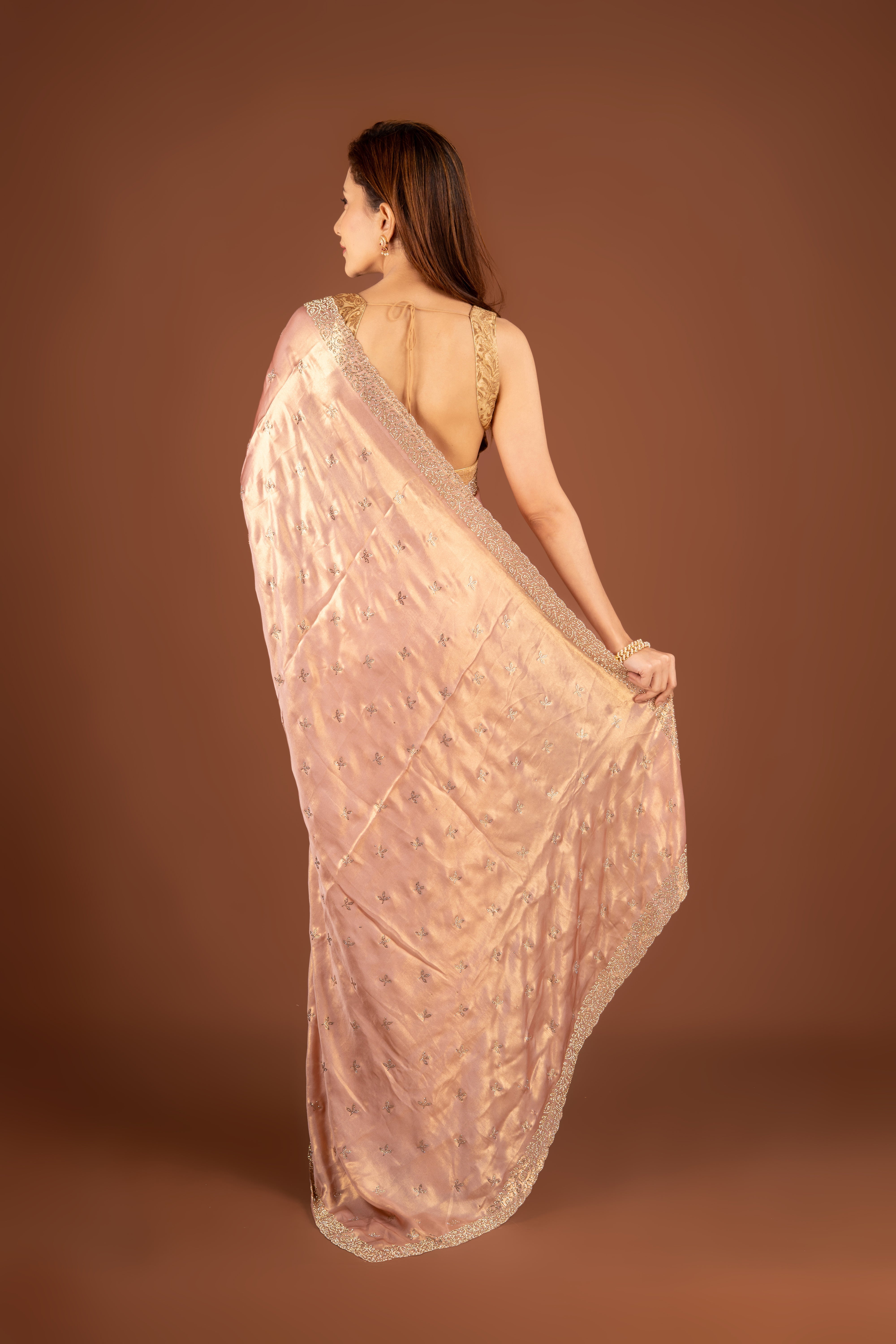 Pink Georgette Saree With Stone Work