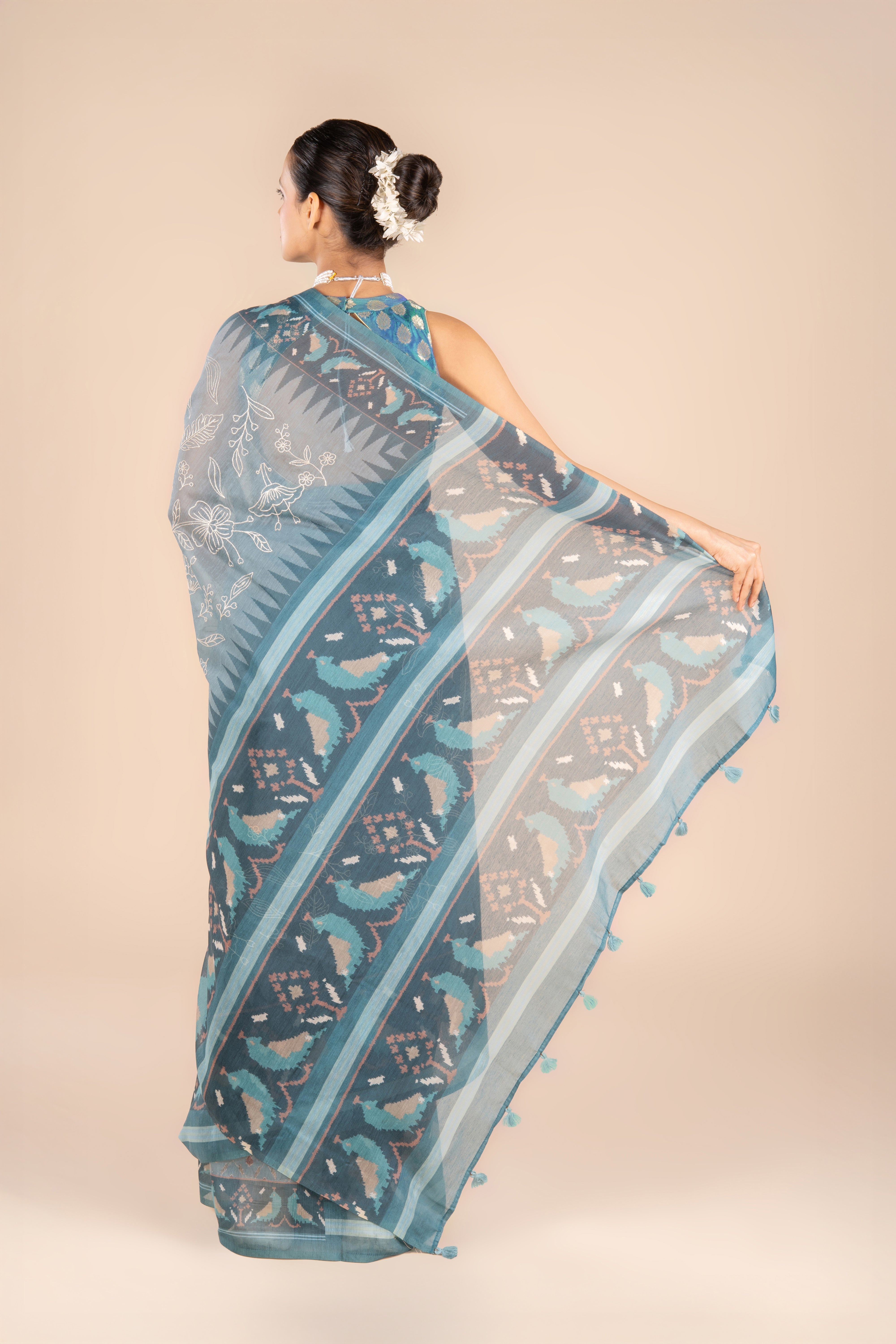 Teal Maheshwari Cotton Saree