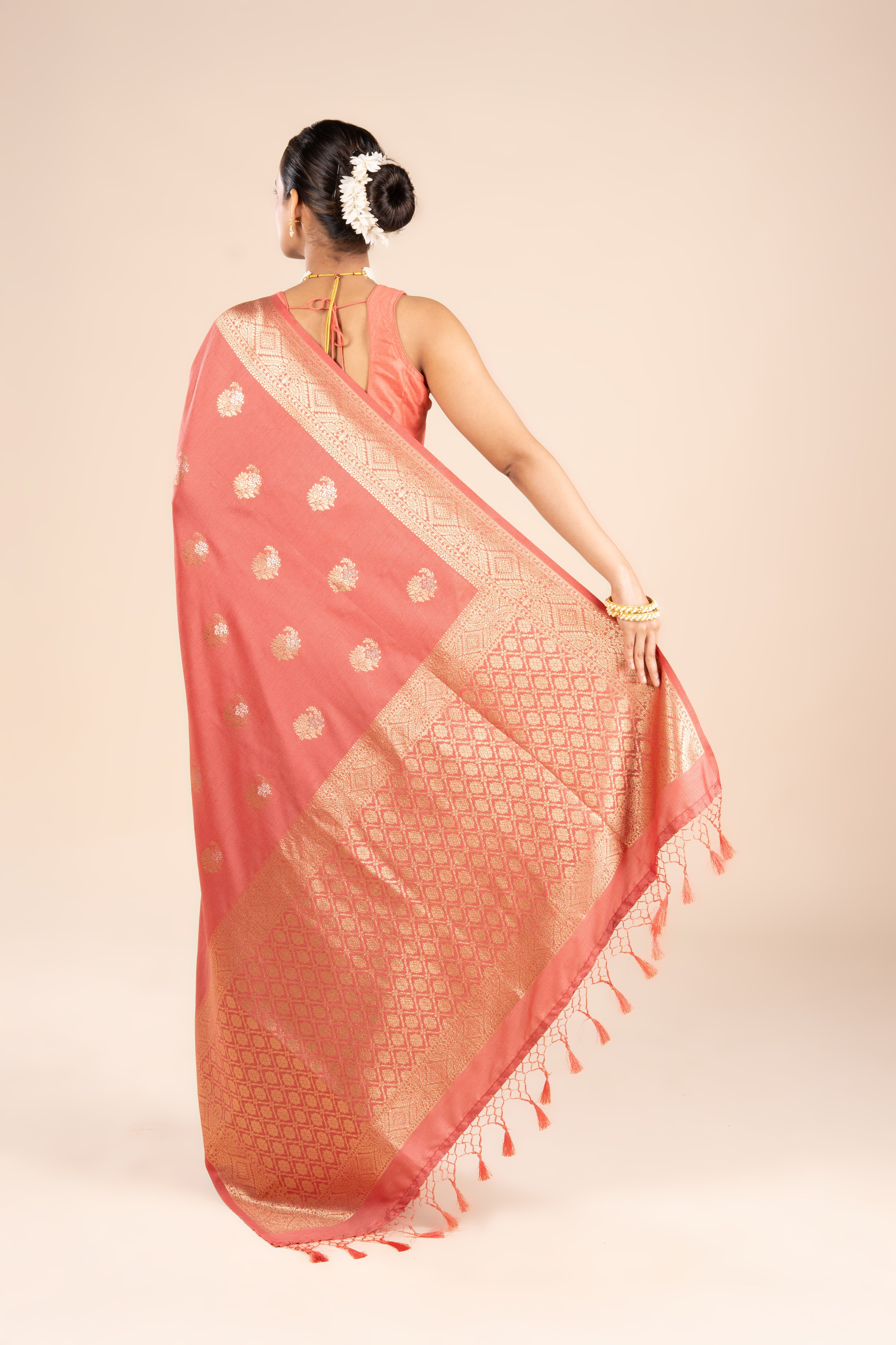 Rust Katan Silk Saree