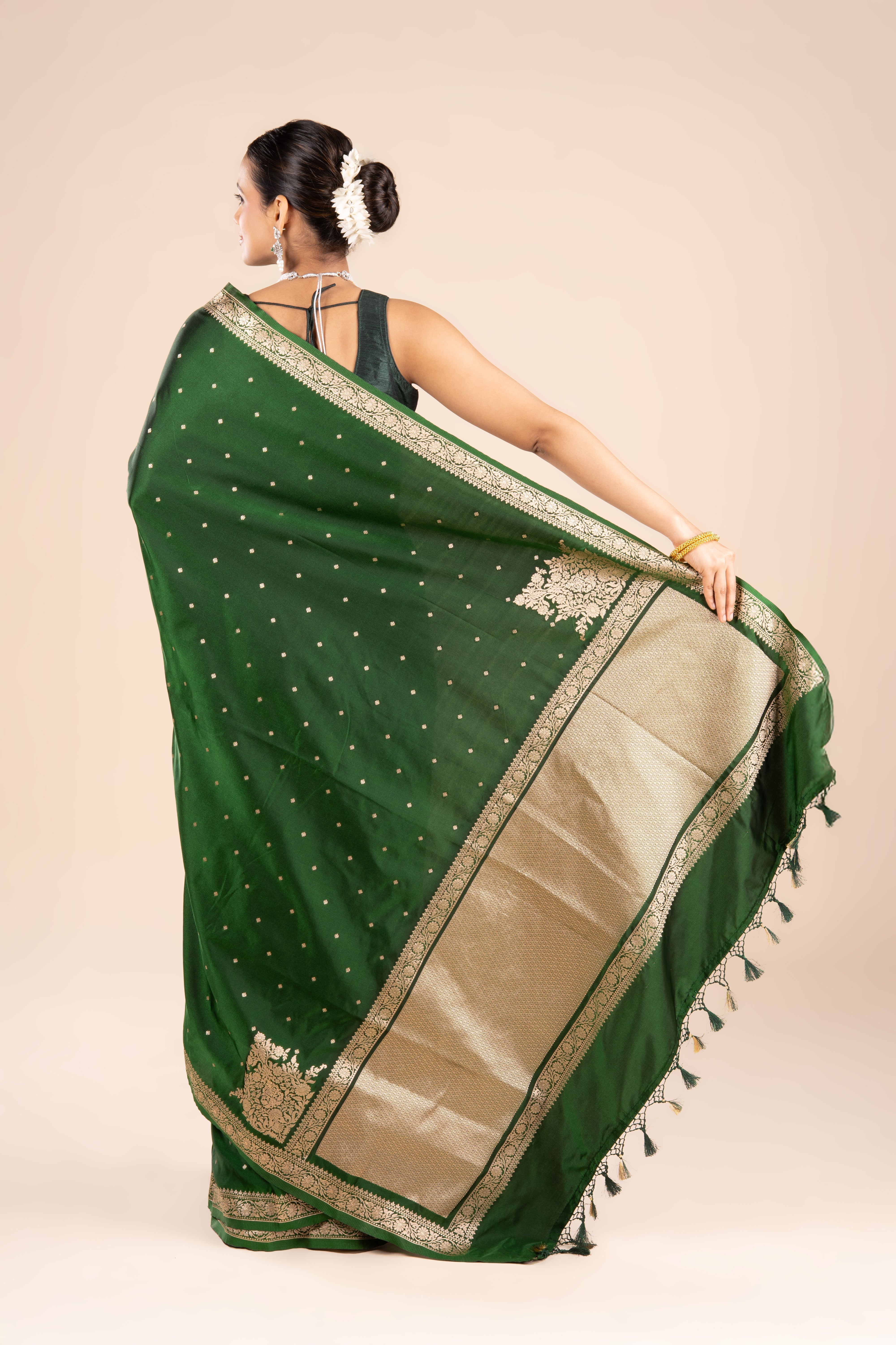 Bottle Green Katan Silk Banarasi Saree