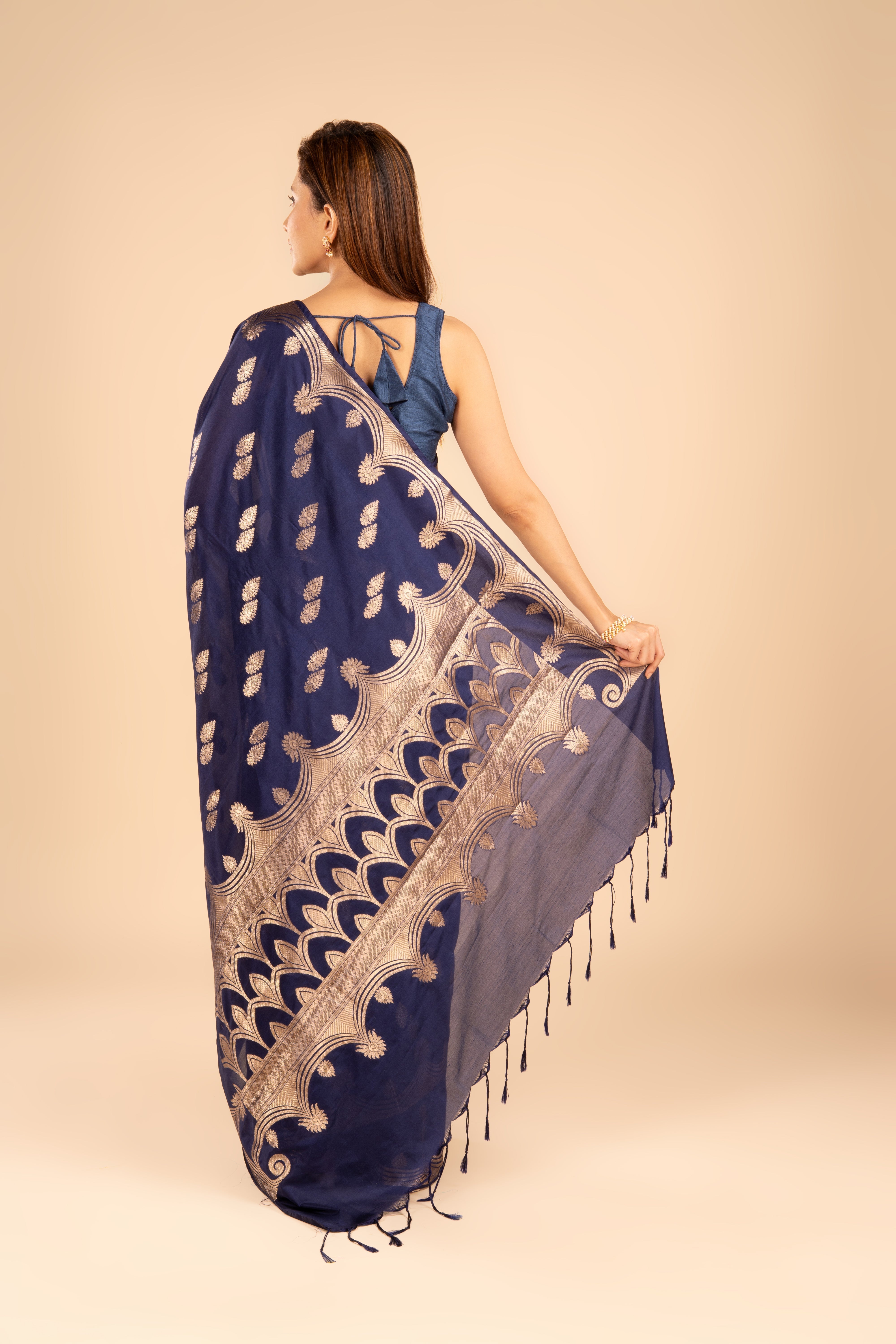 Midnight Blue Katan Silk Banarasi Saree