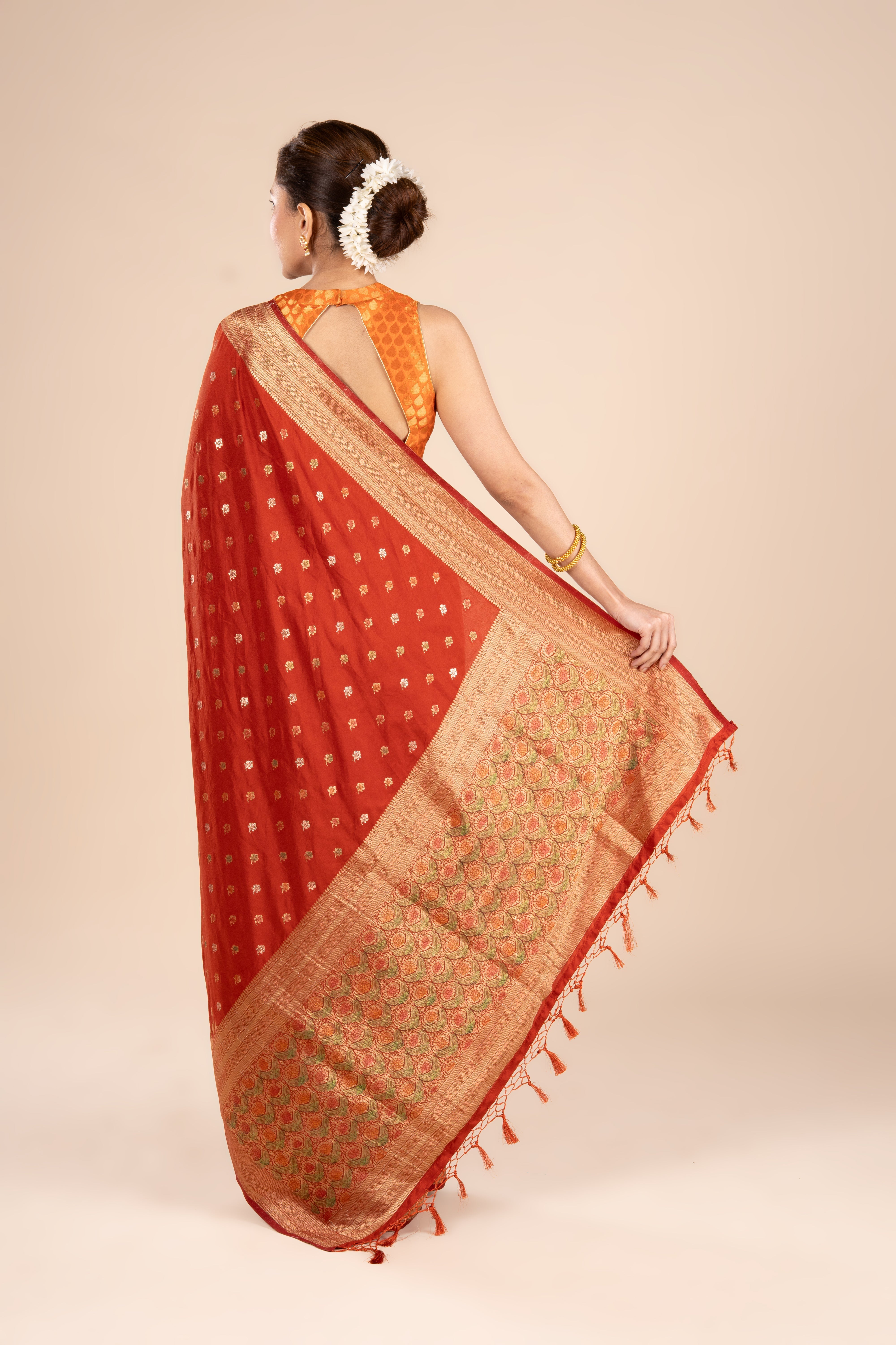 Rust Dola Silk Pashmina Saree
