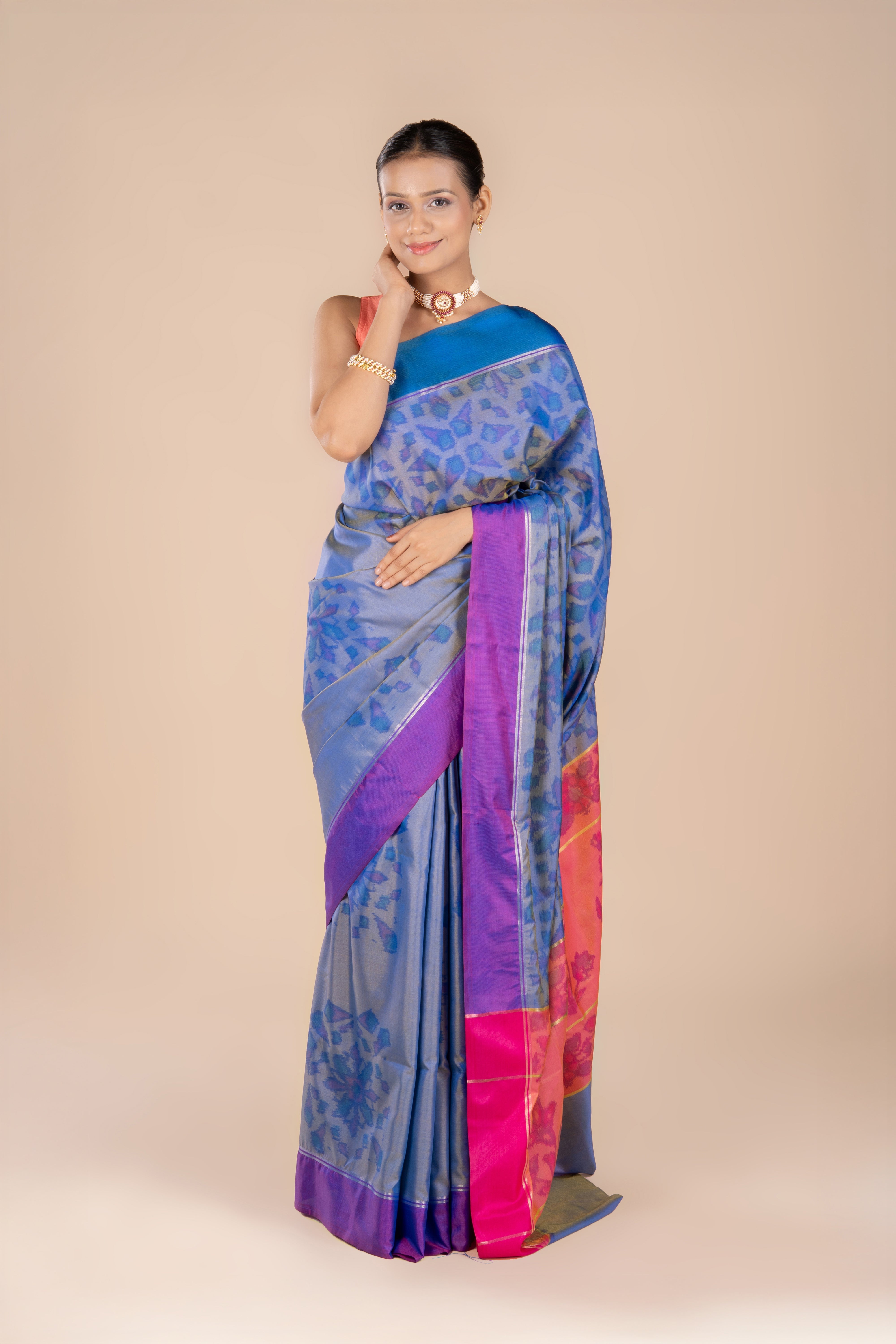 Indigo Blue Katan Silk Patola Saree