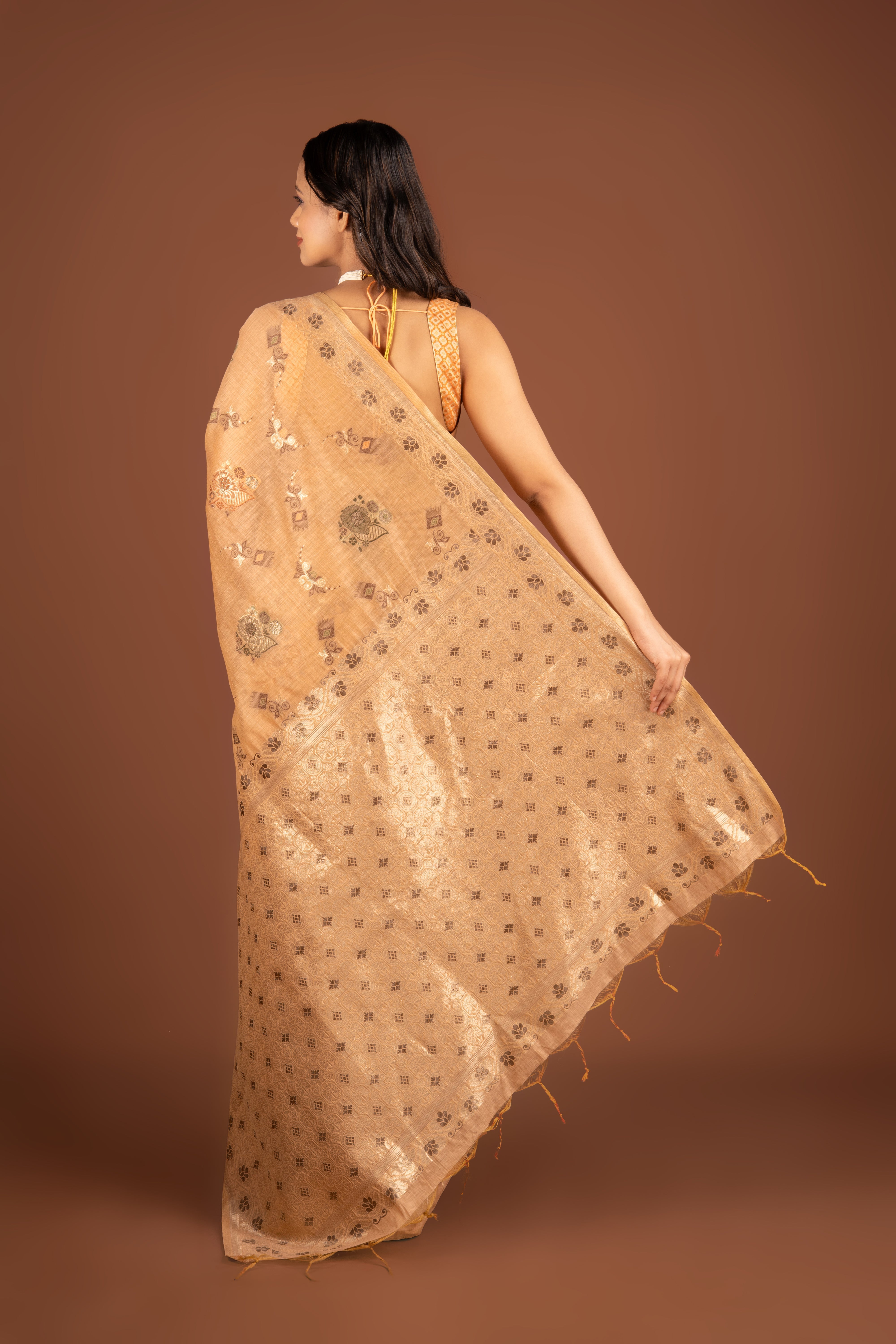 Peach Silk Linen Saree