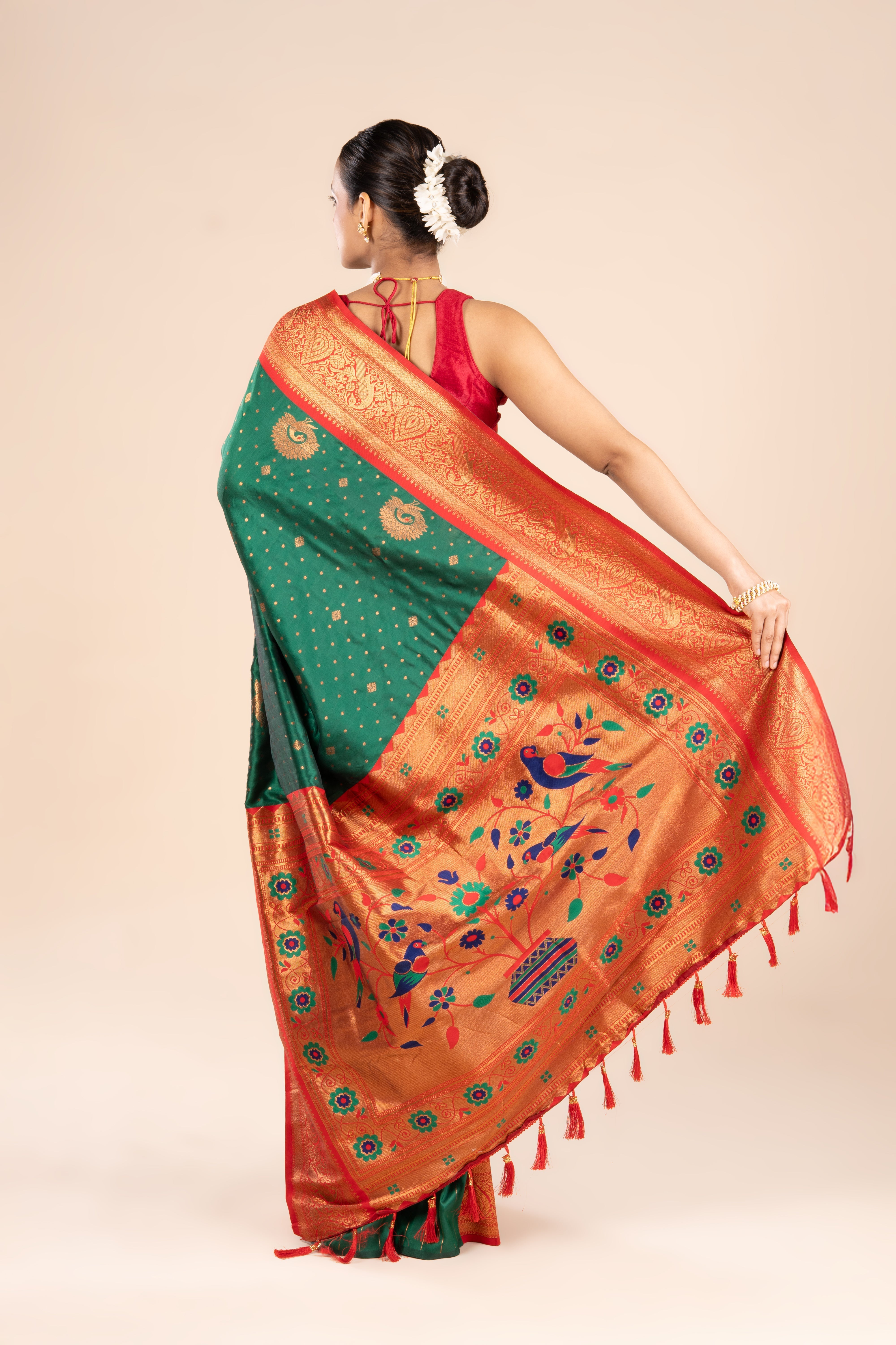 Bottle Green Katan Silk Paithani Saree