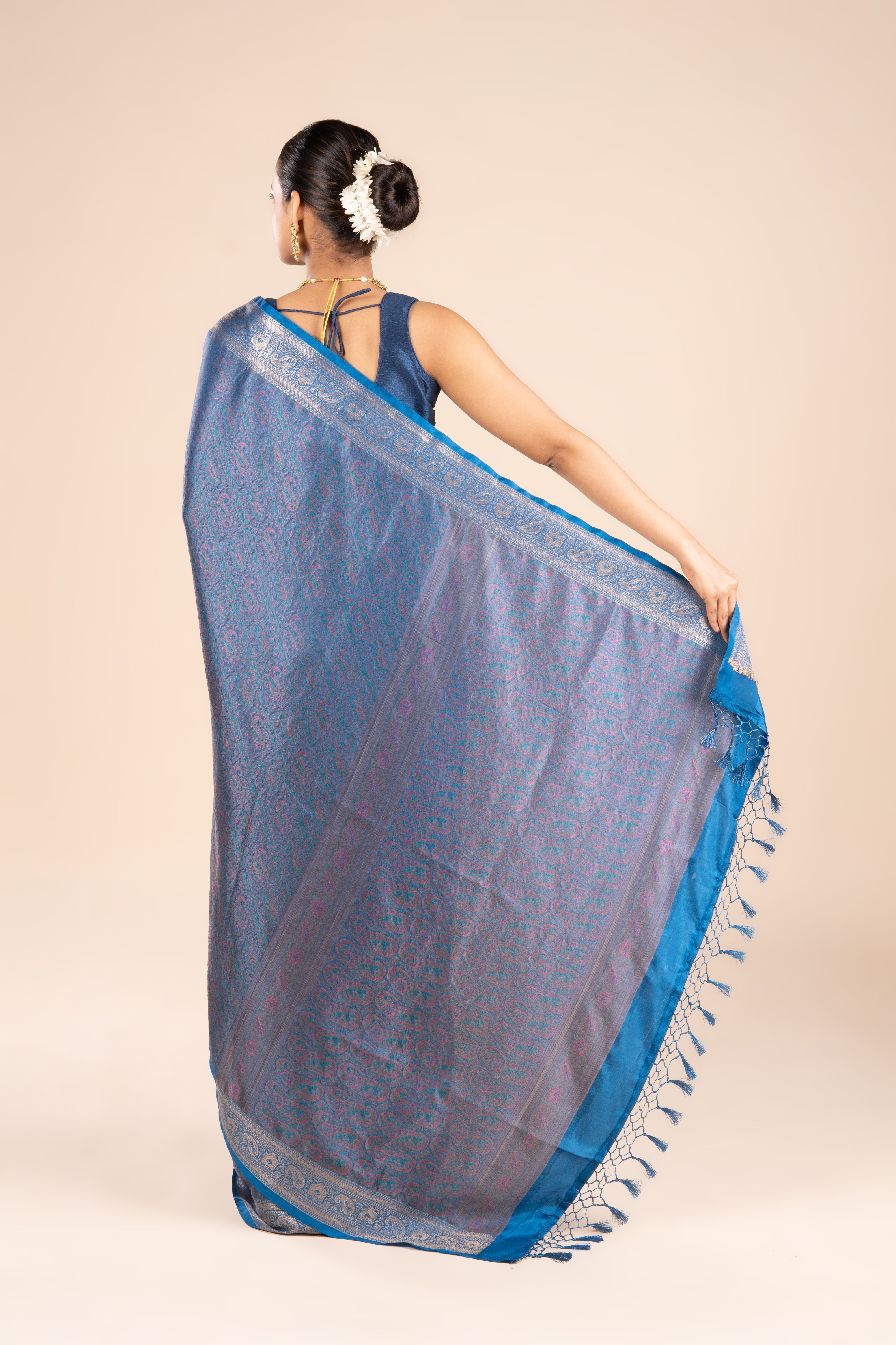 Blue Dola Silk Pashmina Saree