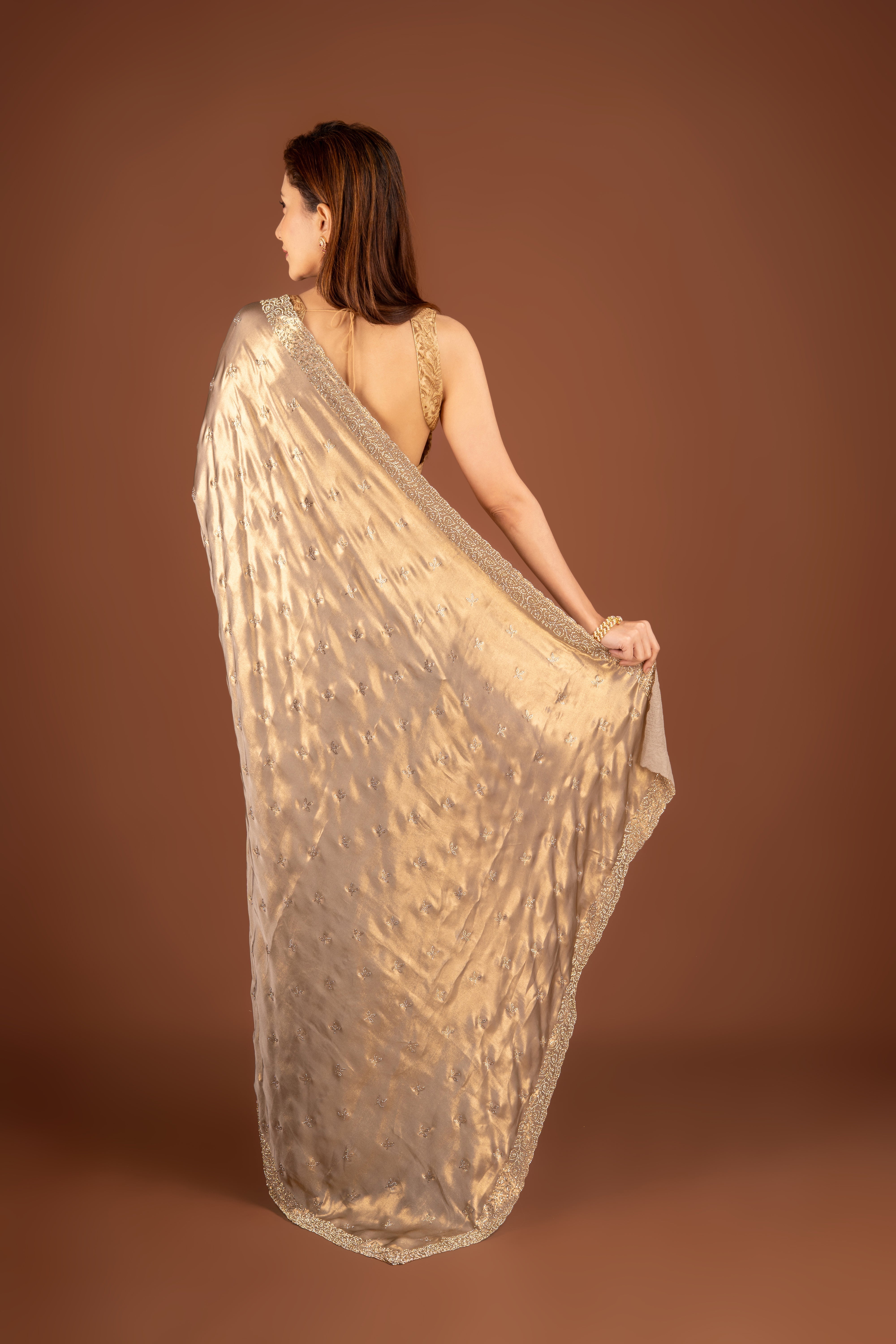 Gold Georgette Saree With Stonework