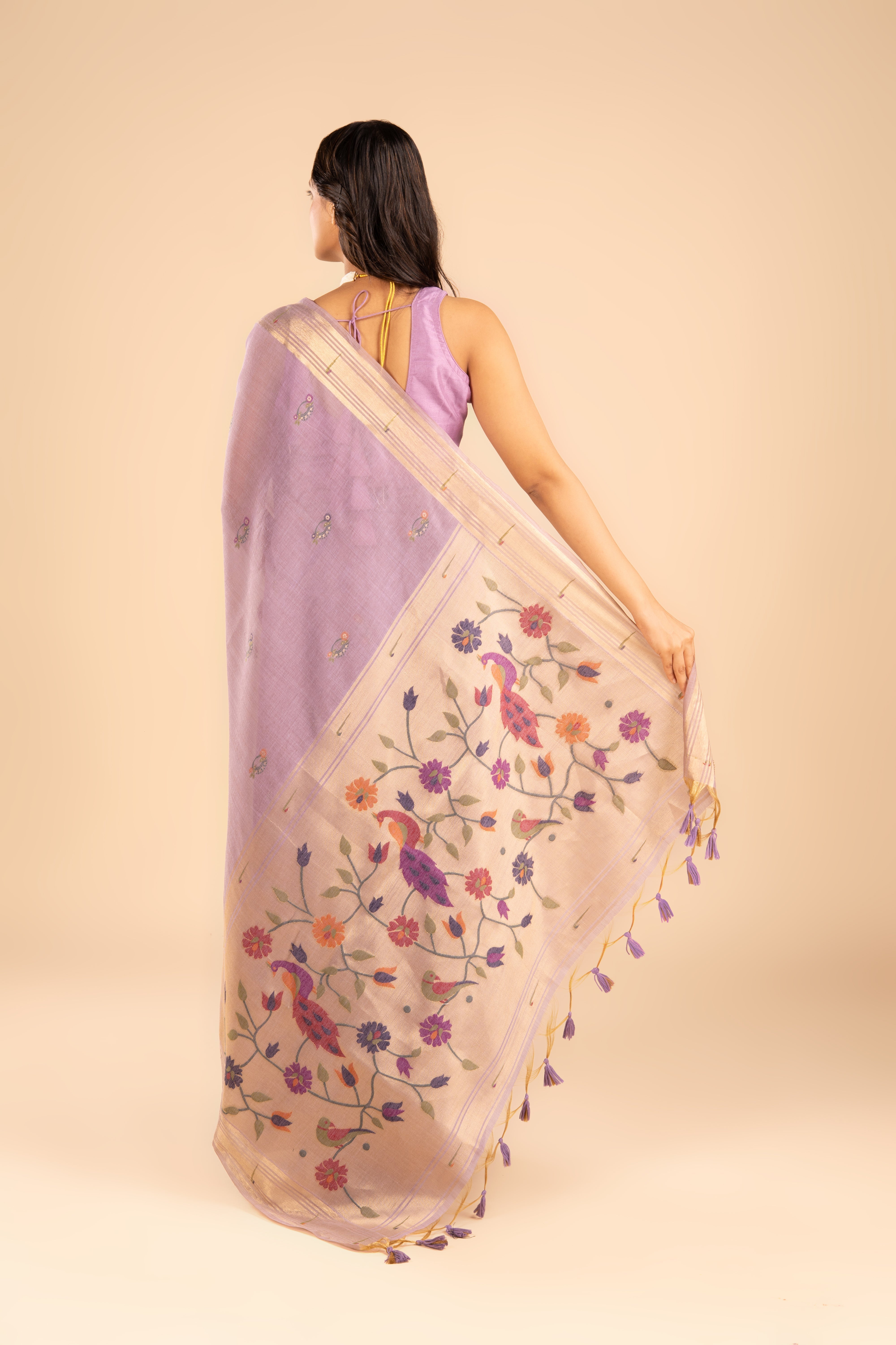 Pastel Purple Cotton Paithani Saree