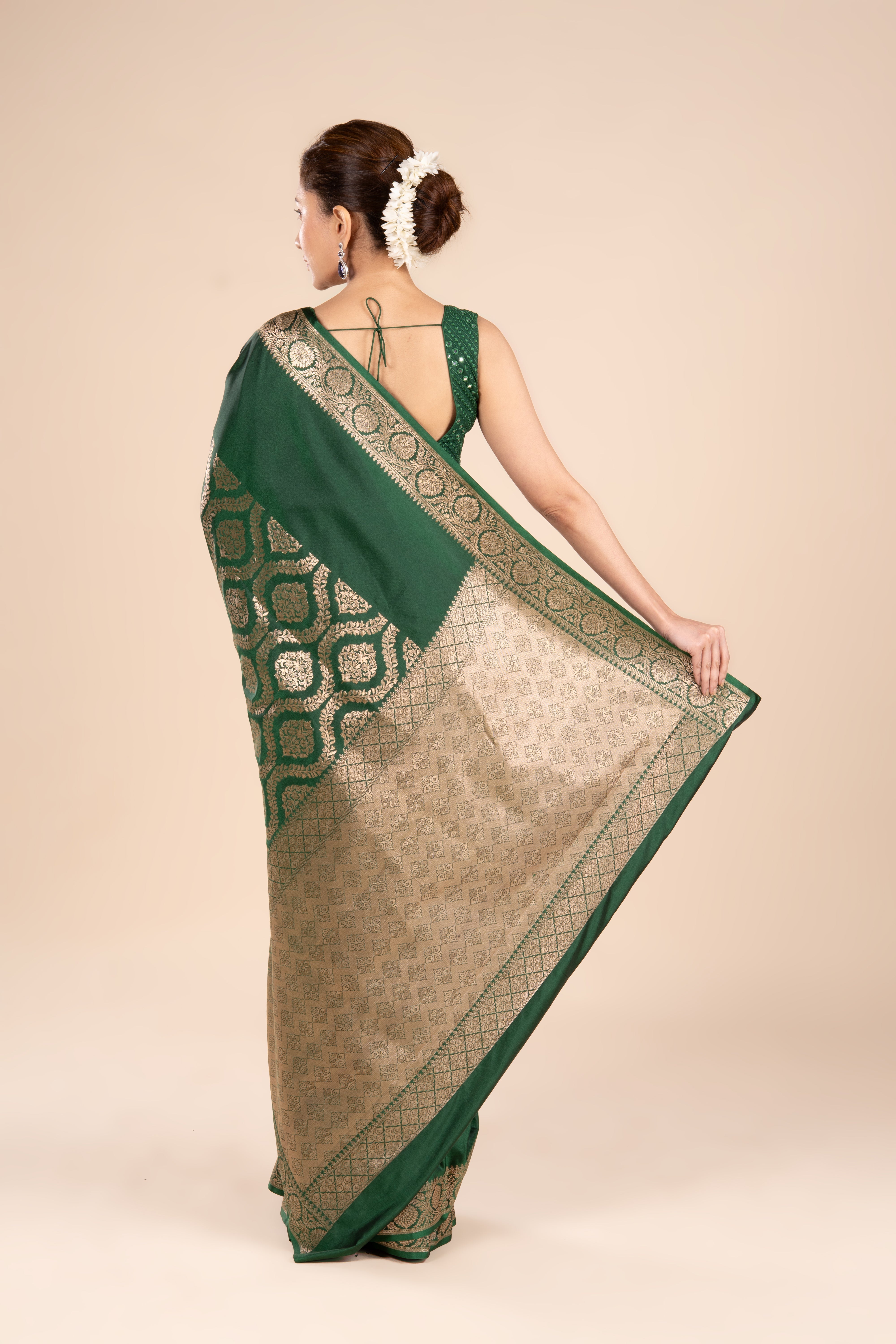 Bottle Green Katan Silk Banarasi Saree