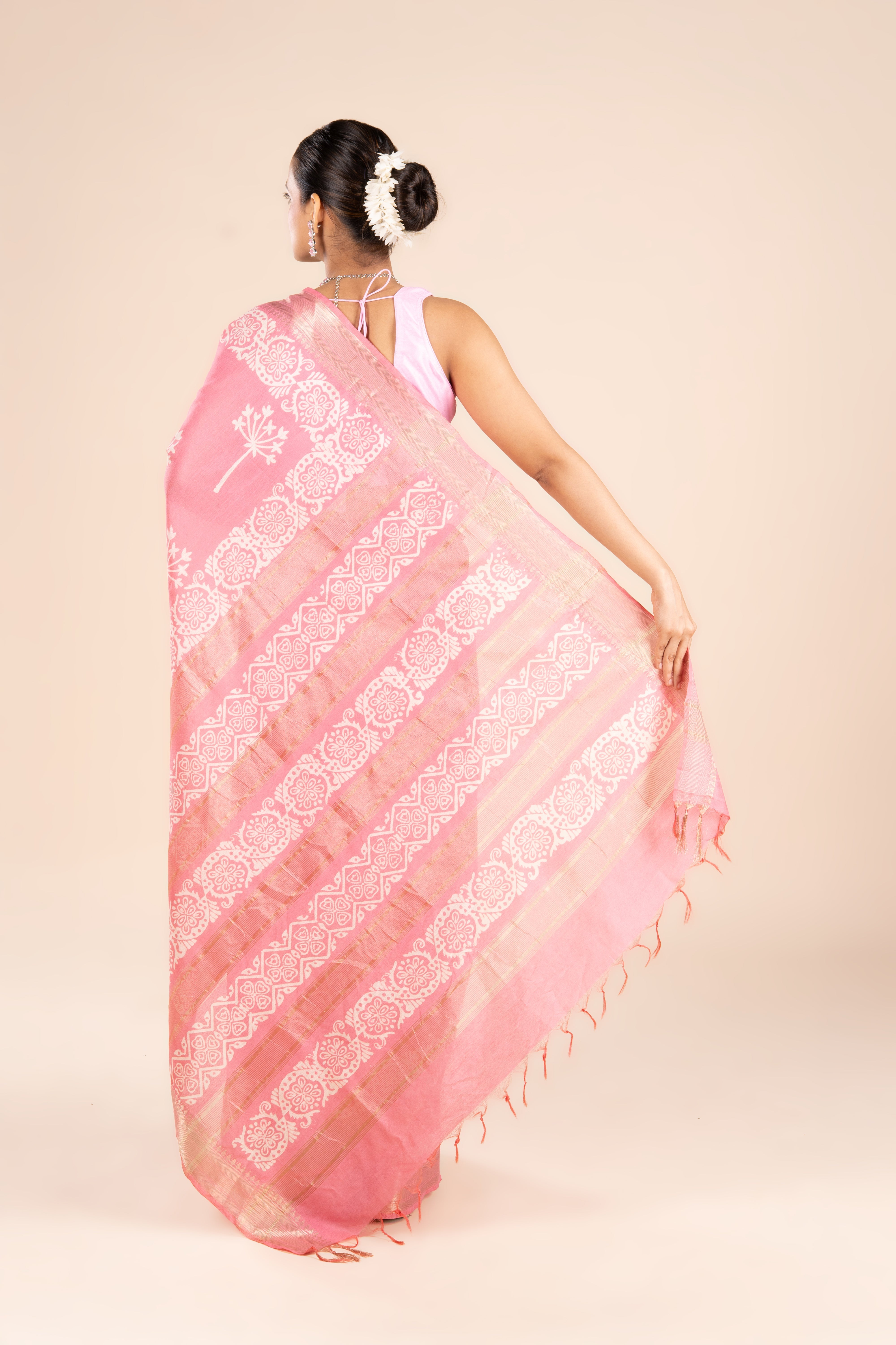 Pink Tussar Silk Saree