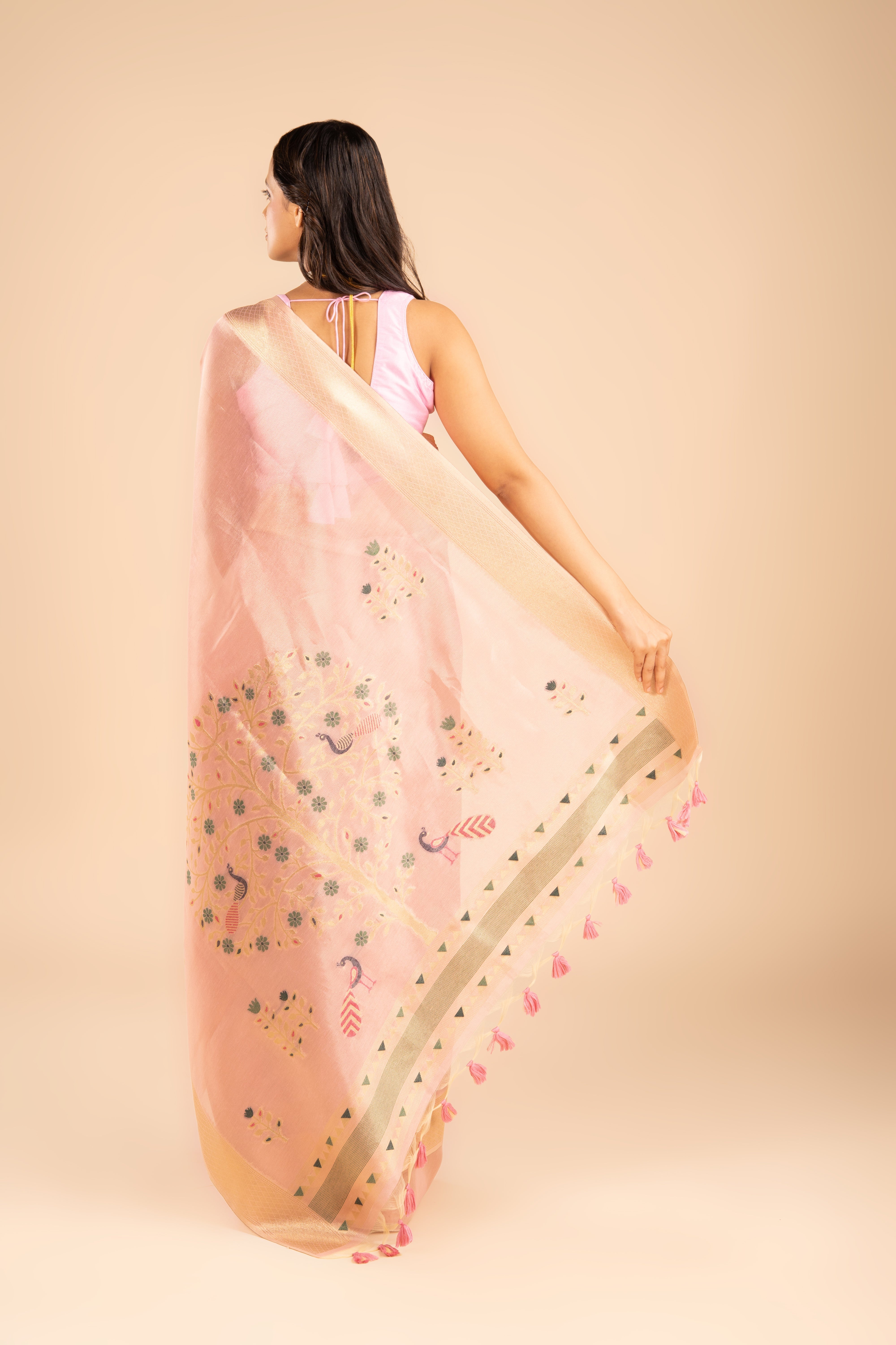 Pastel Pink Tissue Silk Saree