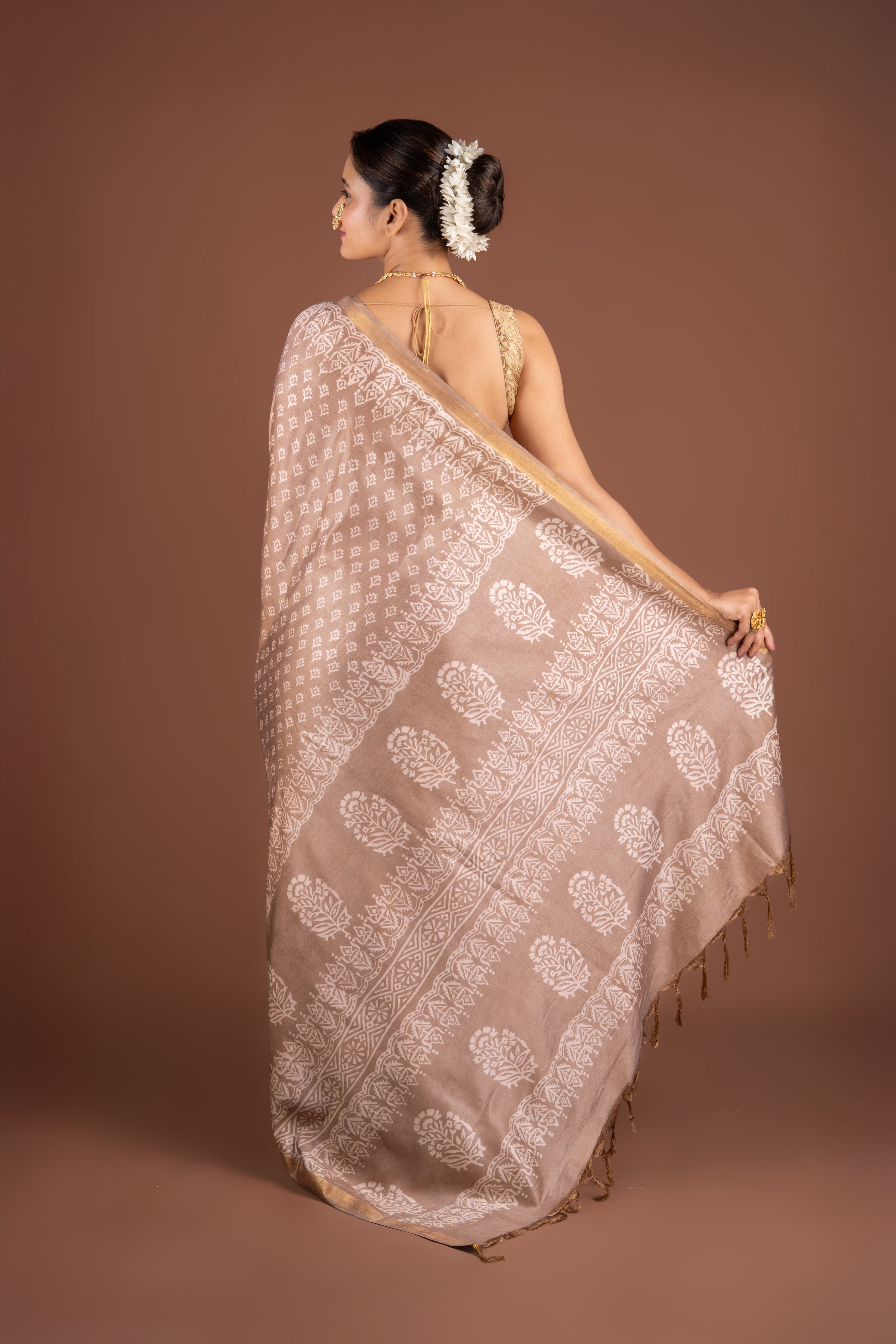 Brown Dupion Silk Saree