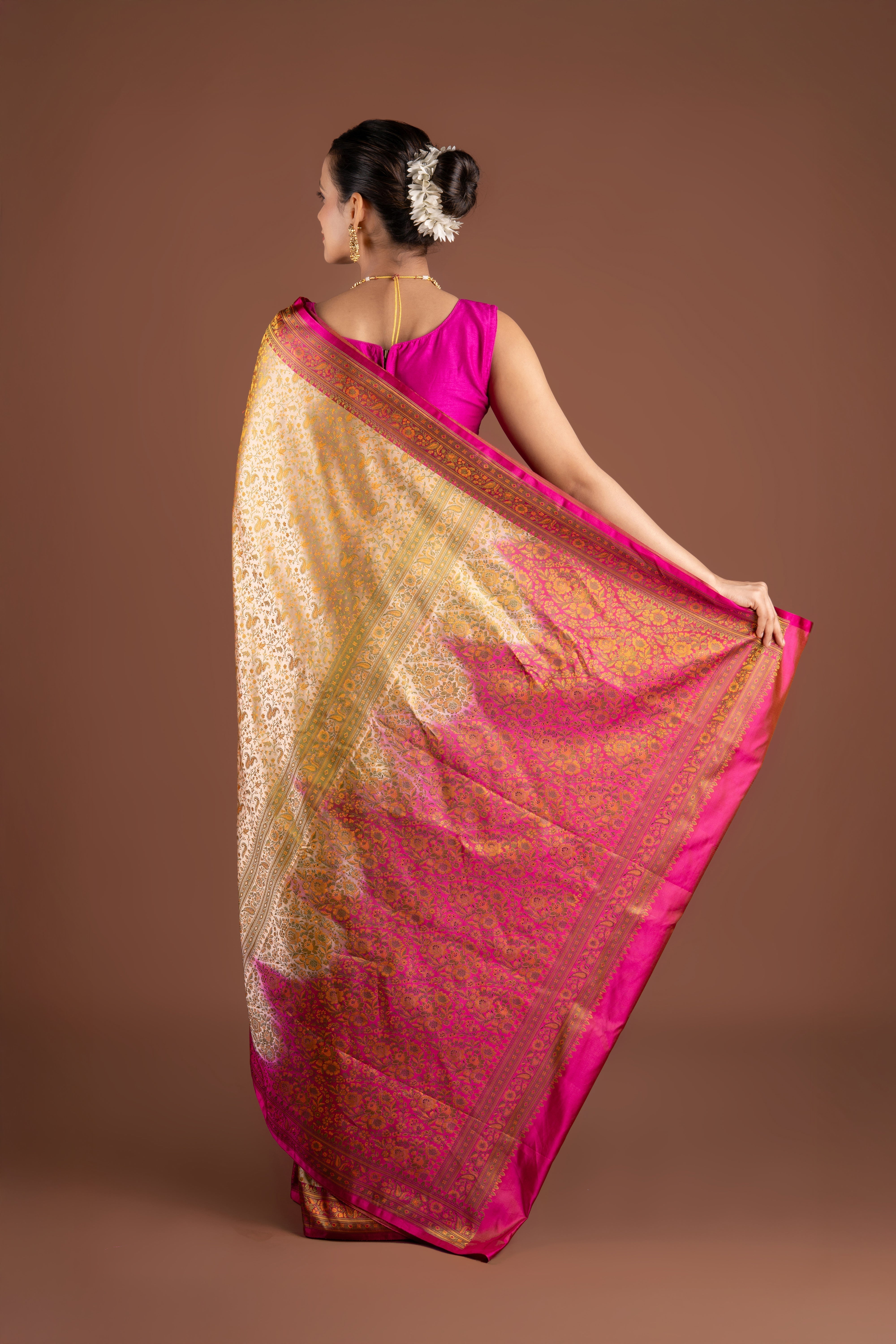 Beige Soft Silk Banarasi Saree