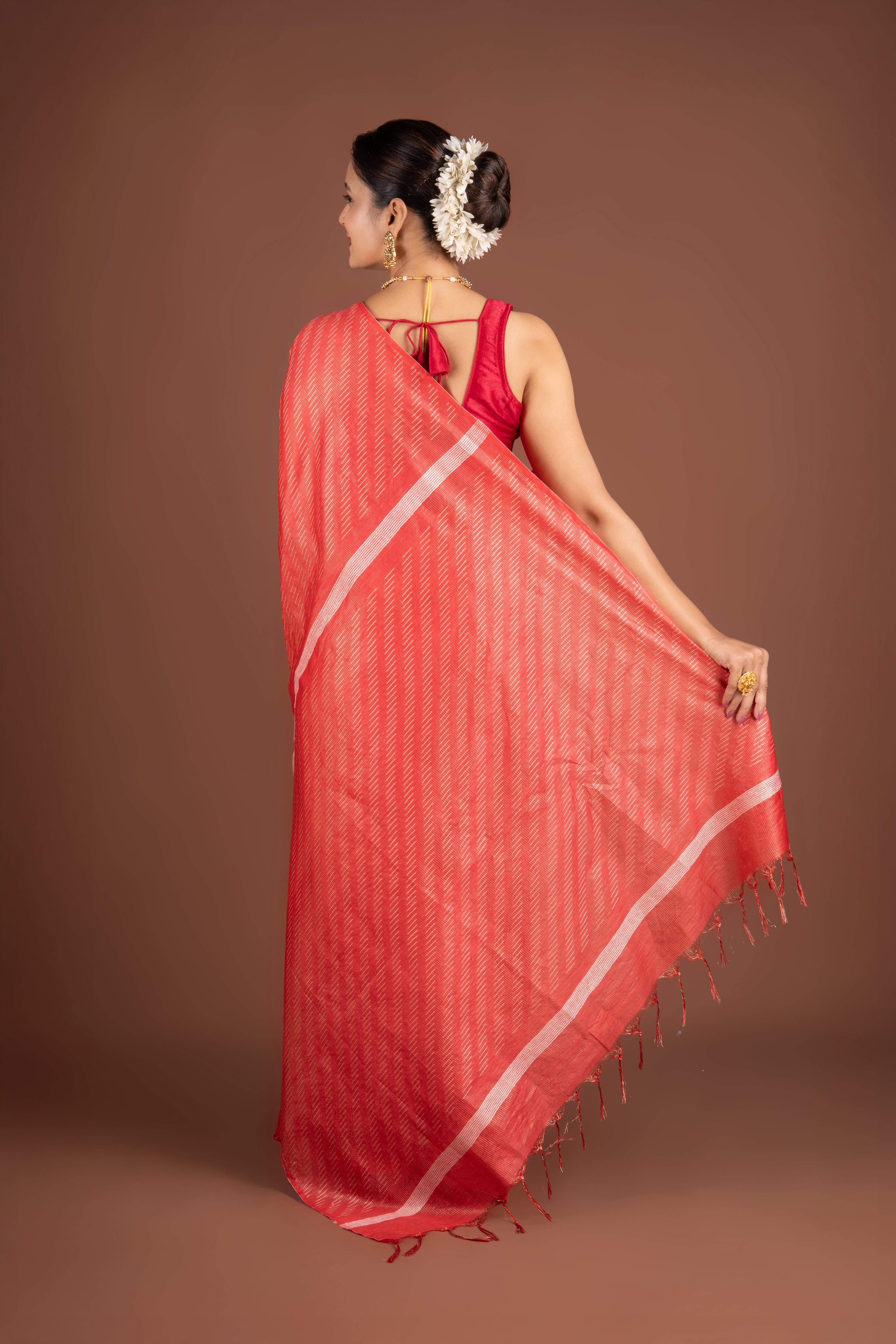Orange Tussar Silk Saree