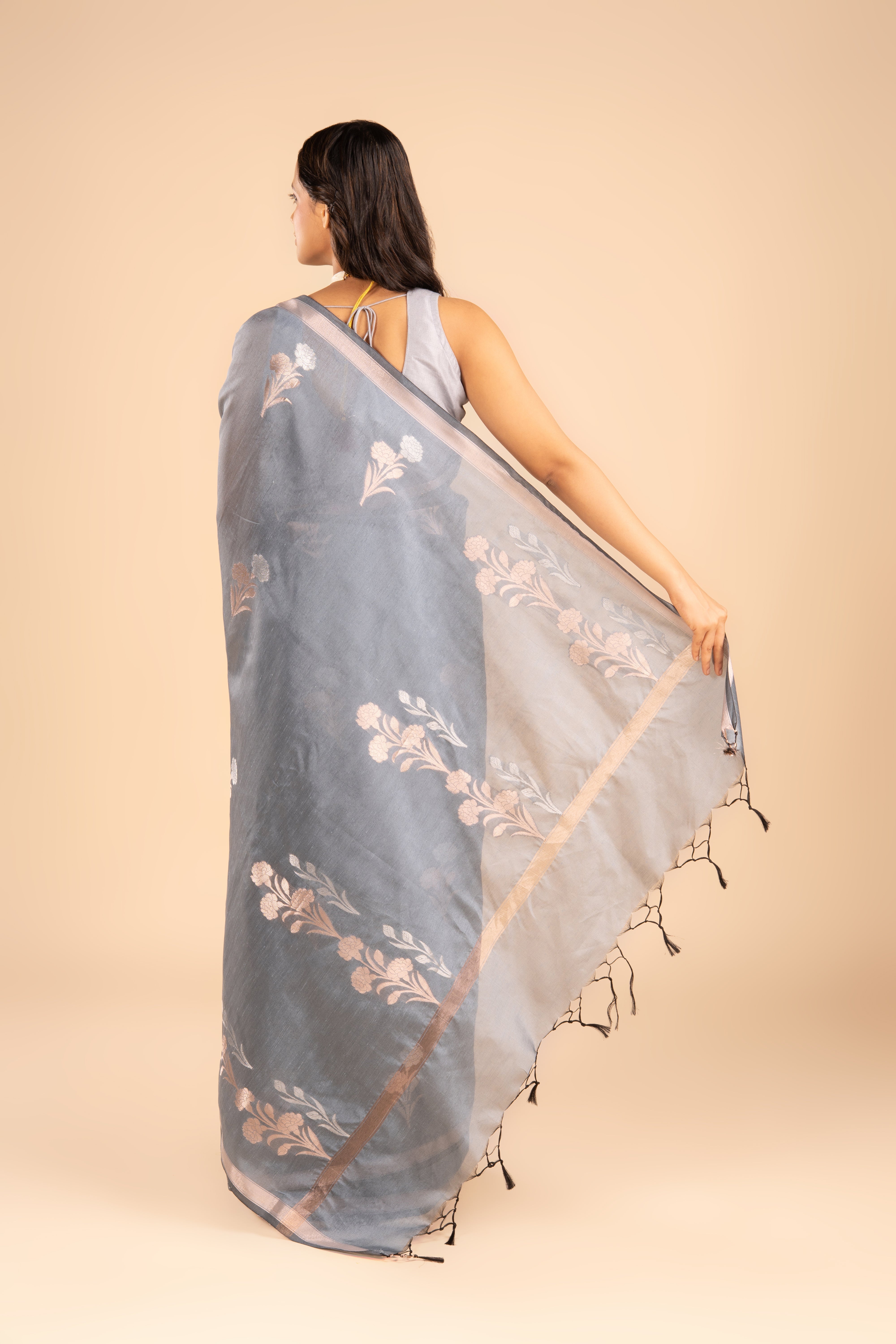Dusty Blue Tissue Silk Saree