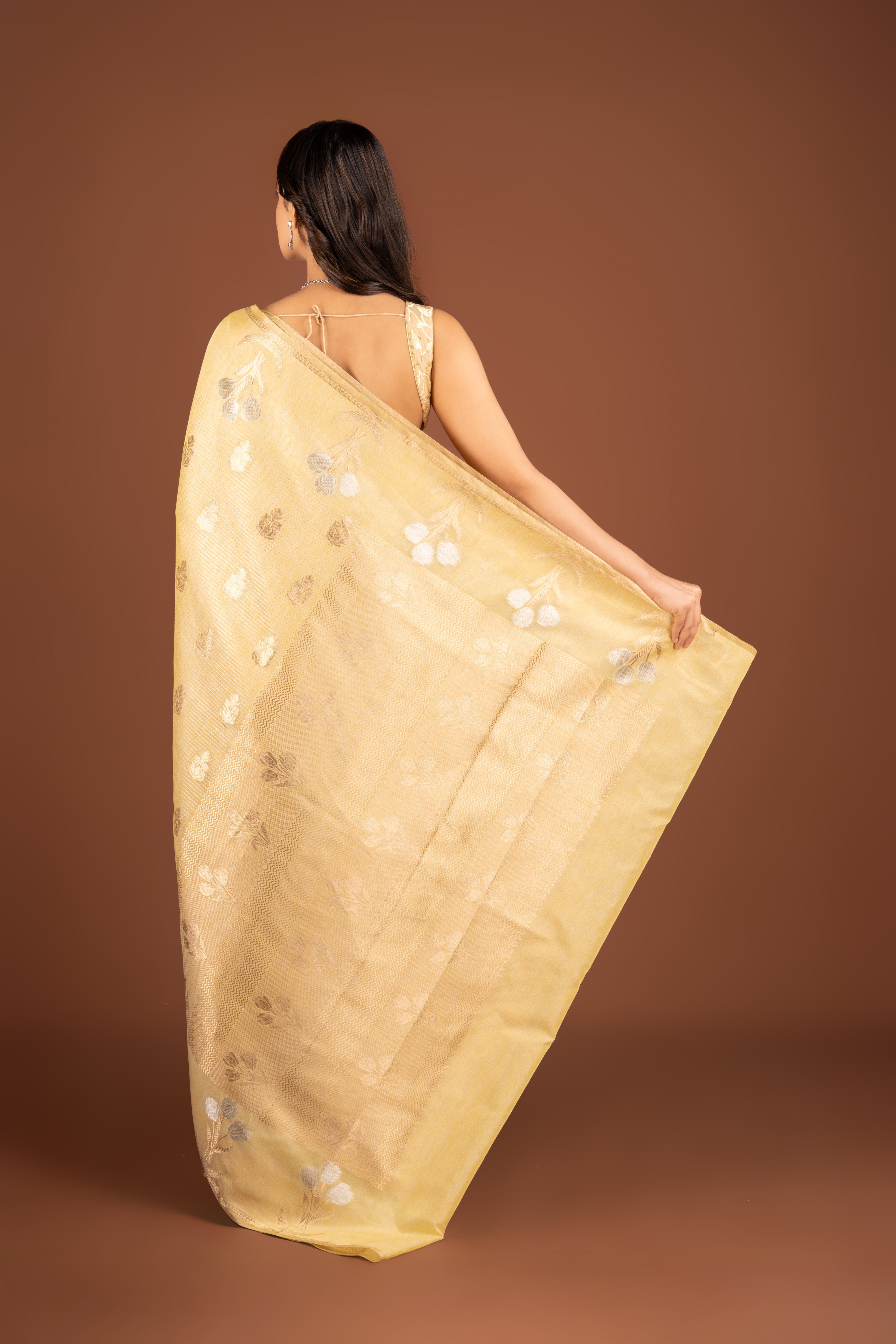 Pastel Yellow Tussar Silk Saree