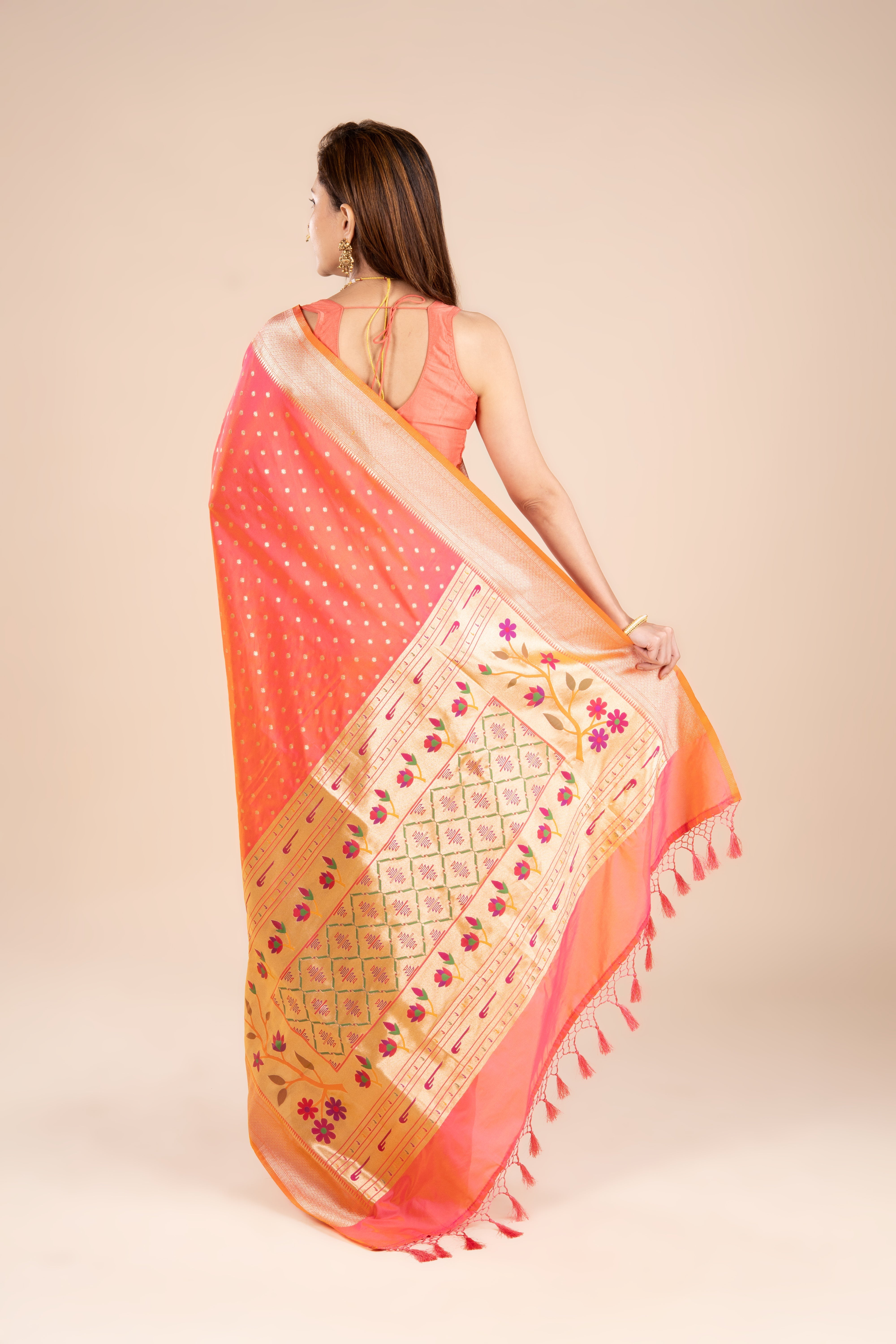 Orange Katan Silk Banarasi Saree