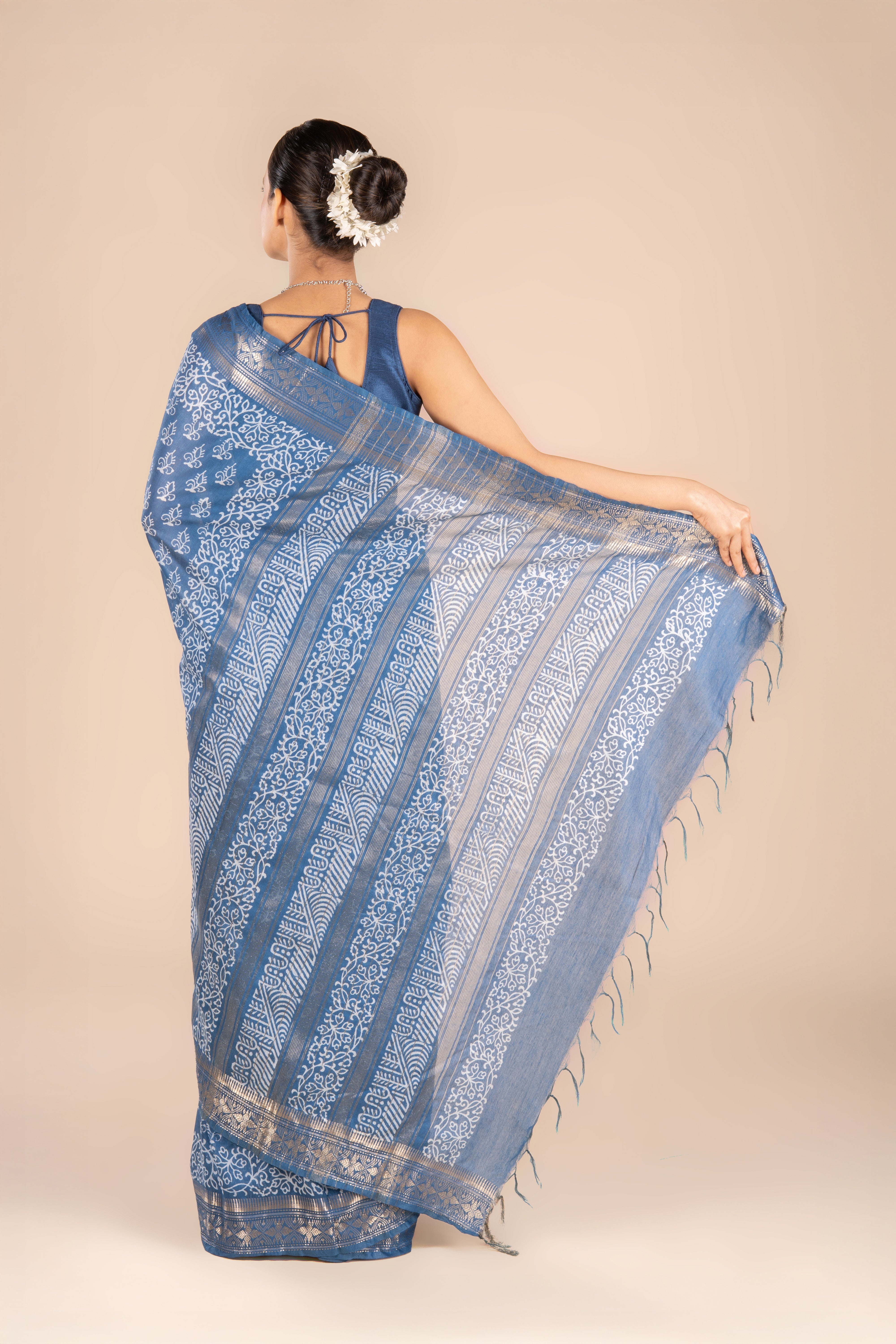 Blue Tussar Silk Saree