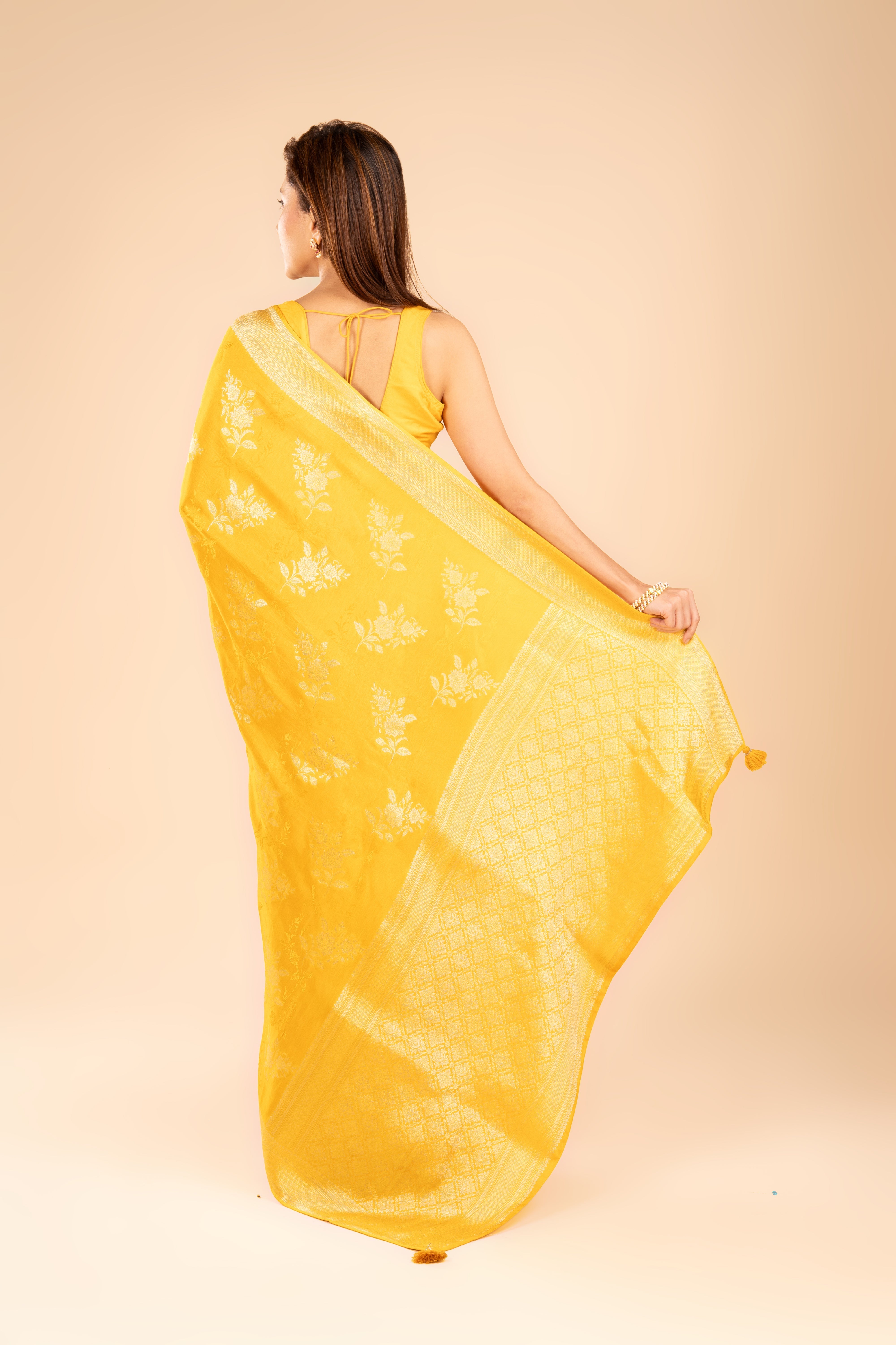 Mustard Yellow Dola Silk Saree