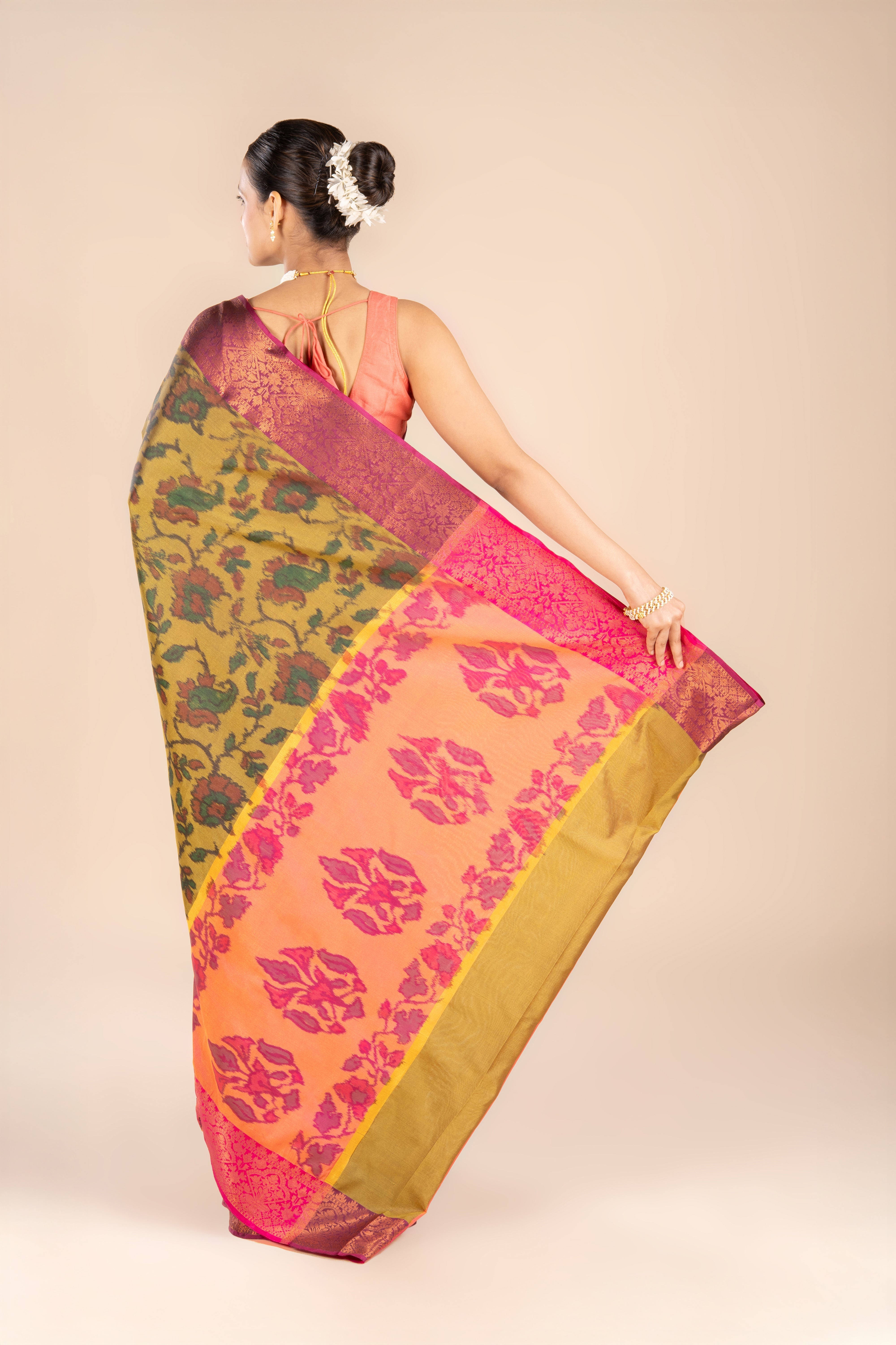 Olive Green Katan Silk Patola Saree