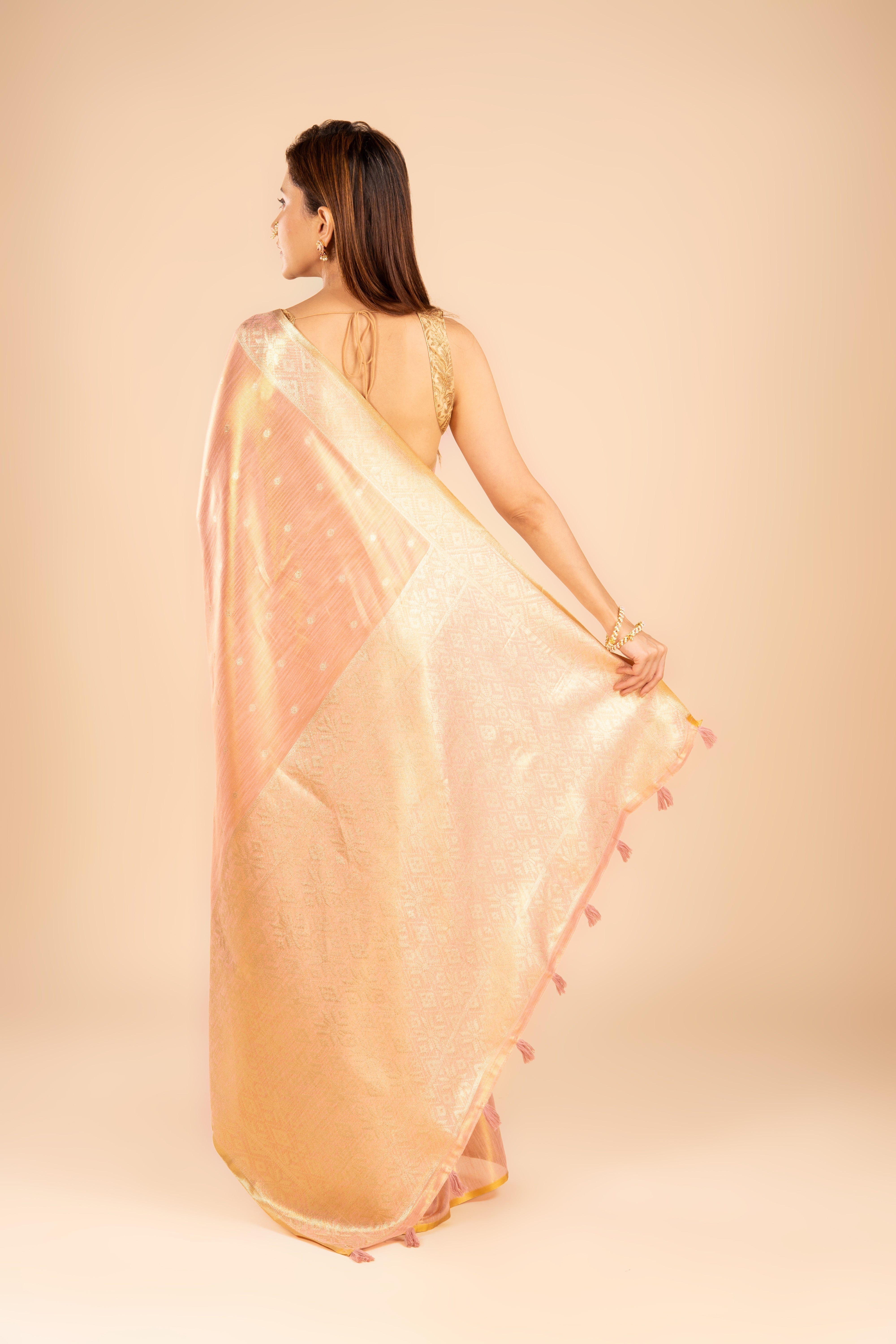 Peach Tissue Silk Saree